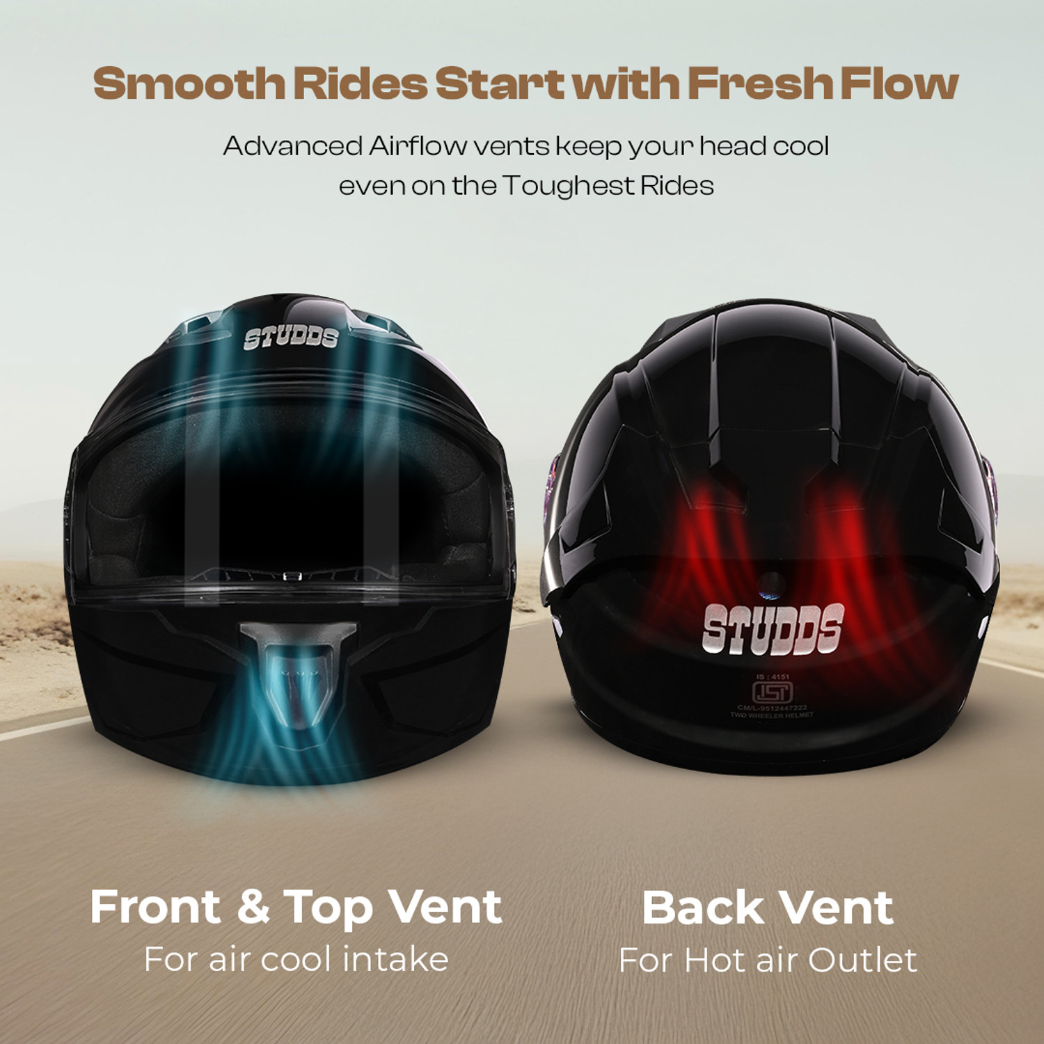 Image of STUDDS Raider Super ISI Certified Full Face Helmet with Spoiler and Clear Visior Motorbike Helmet