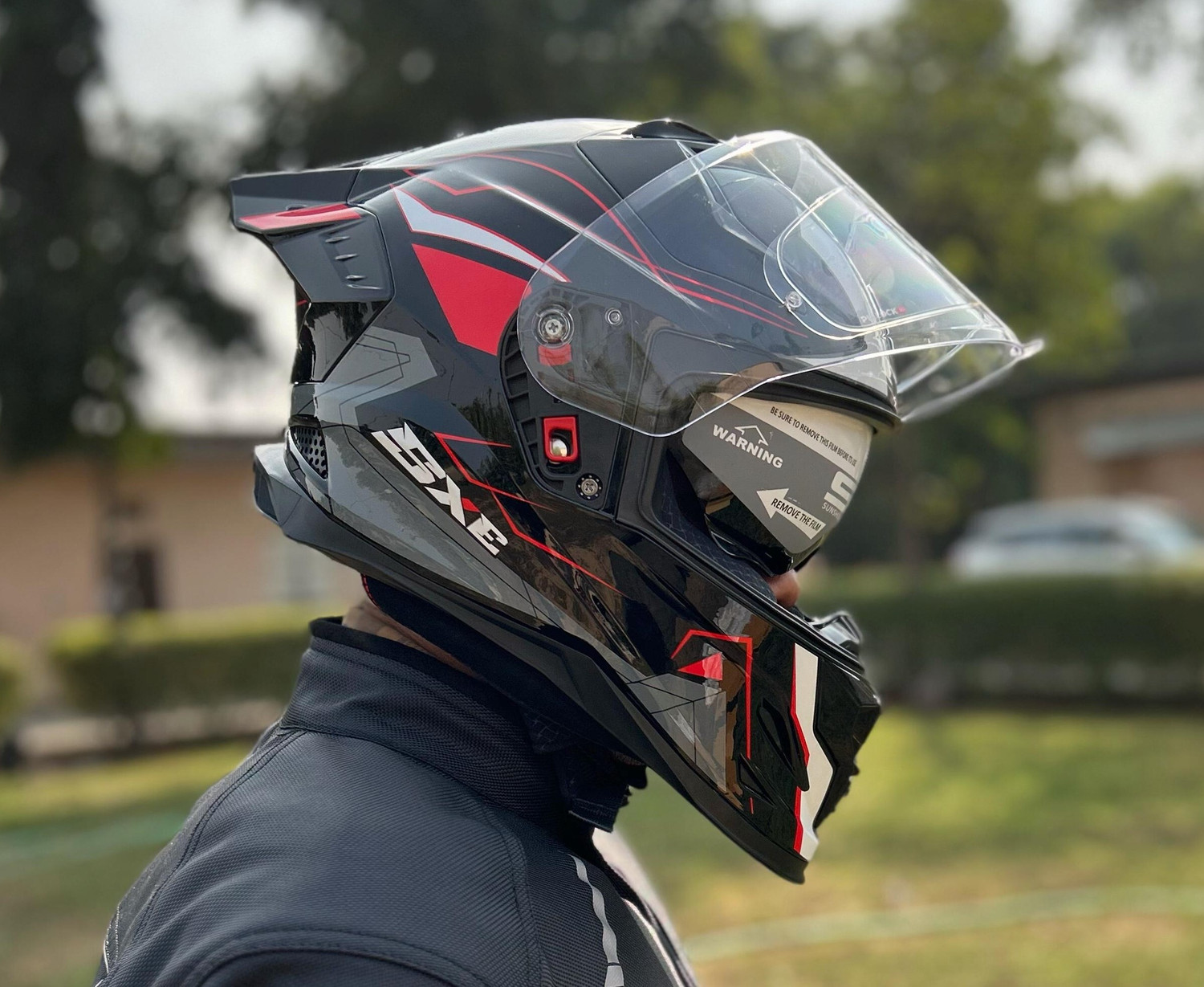 Image of Steelbird Air SBH-61 ISS SXE RACE-X Glossy Black Red Full Face AFS EDITION With ANTIFOG 580MM Motorsports Helmet