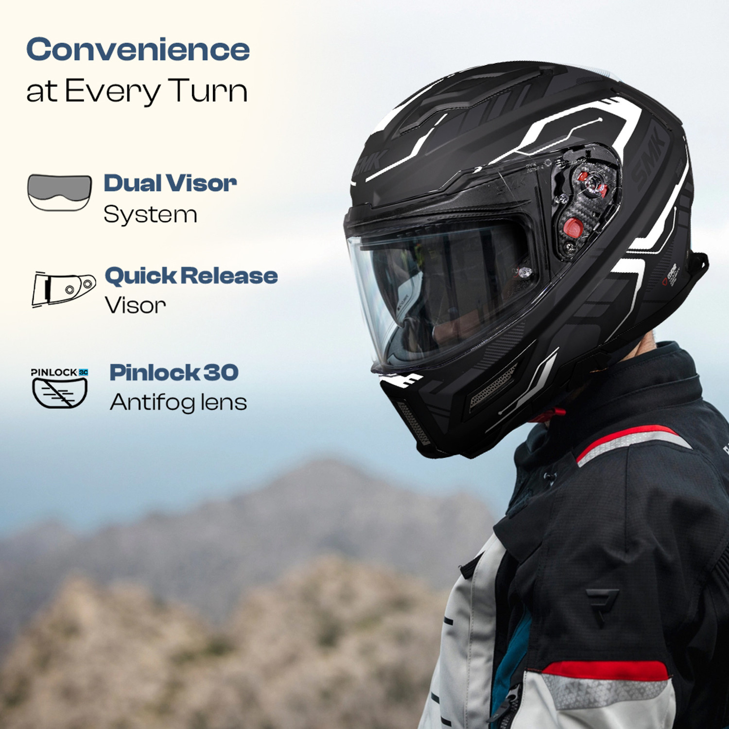 Image of SMK AGNAR TEKTRON ISI, DOT & ECE 06 Certified Helmet with Dual Visor Motorbike Helmet