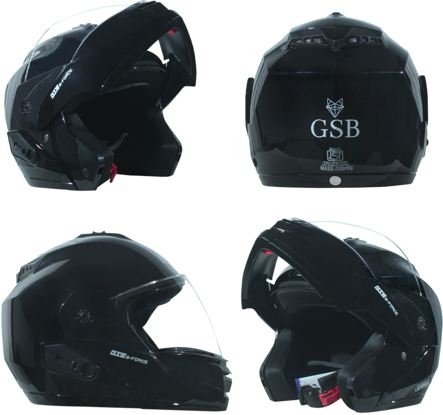 Image of GSB GFORCE FLIPUP BLACK GLOOSY VISOR 1 Motorbike Helmet