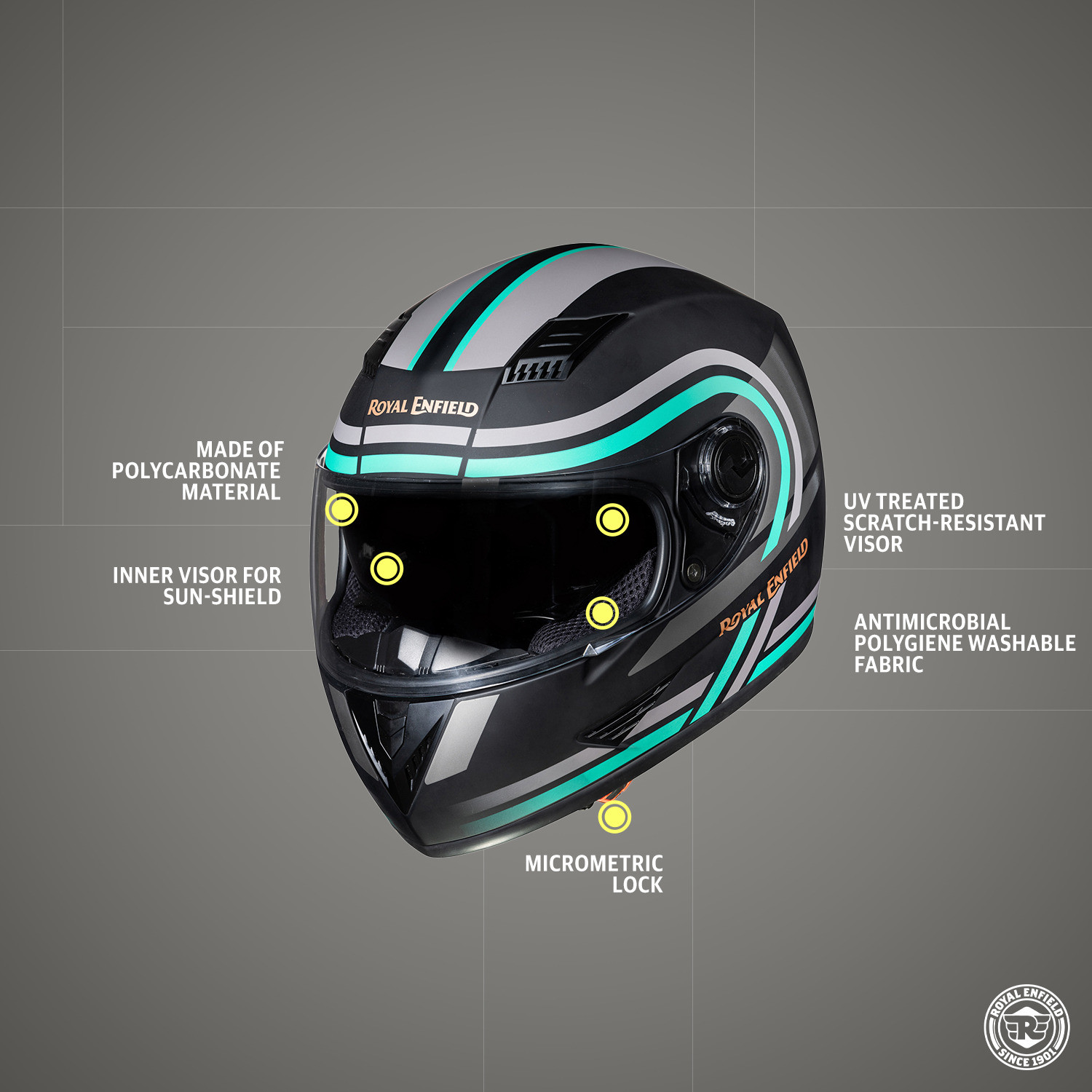 Image of ROYAL ENFIELD Stunner Graphics Helmet With Dual Visor ISI Certified Motorbike Helmet