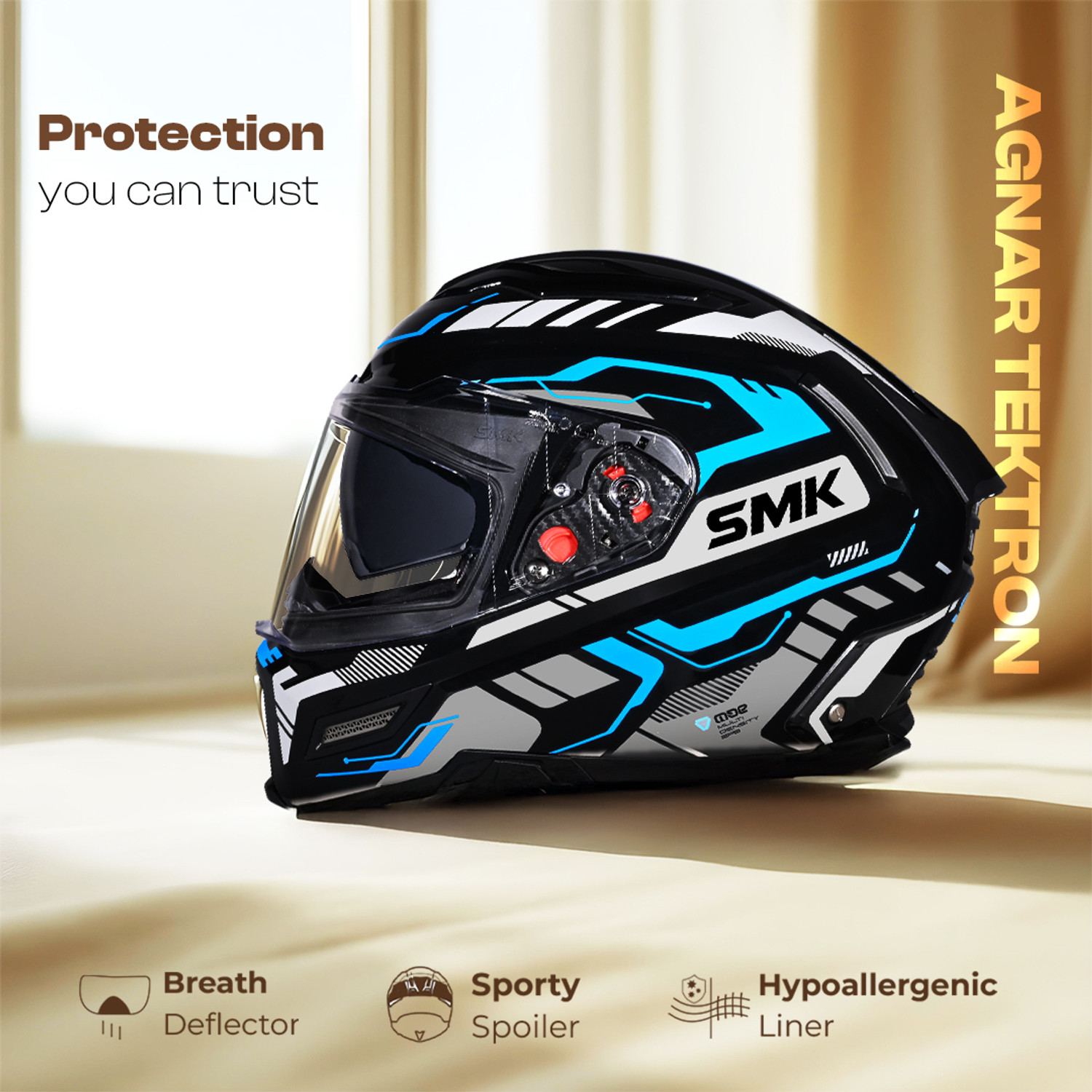 Image of SMK AGNAR TEKTRON ISI, DOT & ECE 06 Certified Helmet with Dual Visor Motorbike Helmet