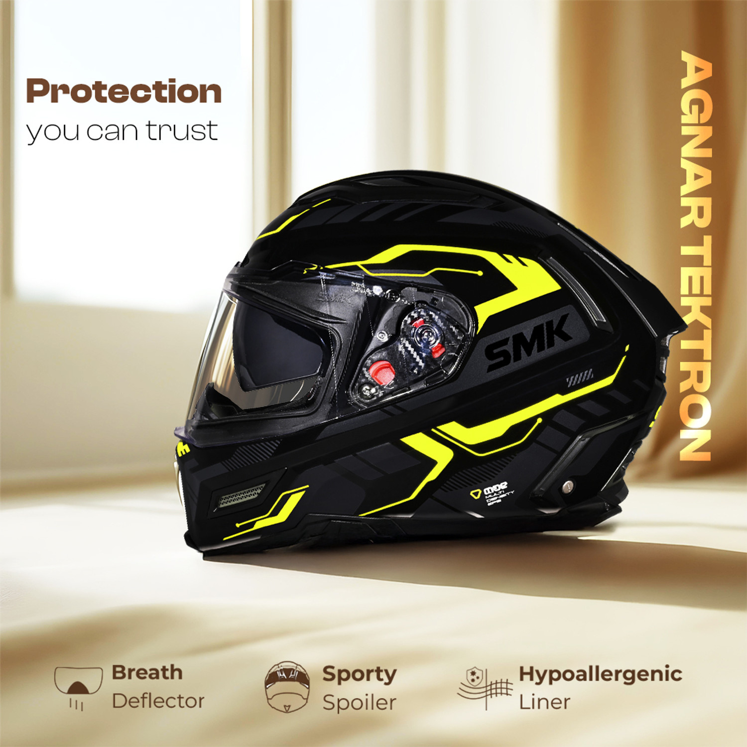 Image of SMK AGNAR TEKTRON ISI, DOT & ECE 06 Certified Helmet with Dual Visor Motorbike Helmet