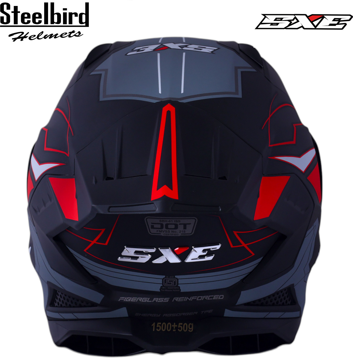 Image of Steelbird Air SBH-61 ISS SXE RACE-X TPE EDITION Matt Black Red Full Face Motorsports Helmet