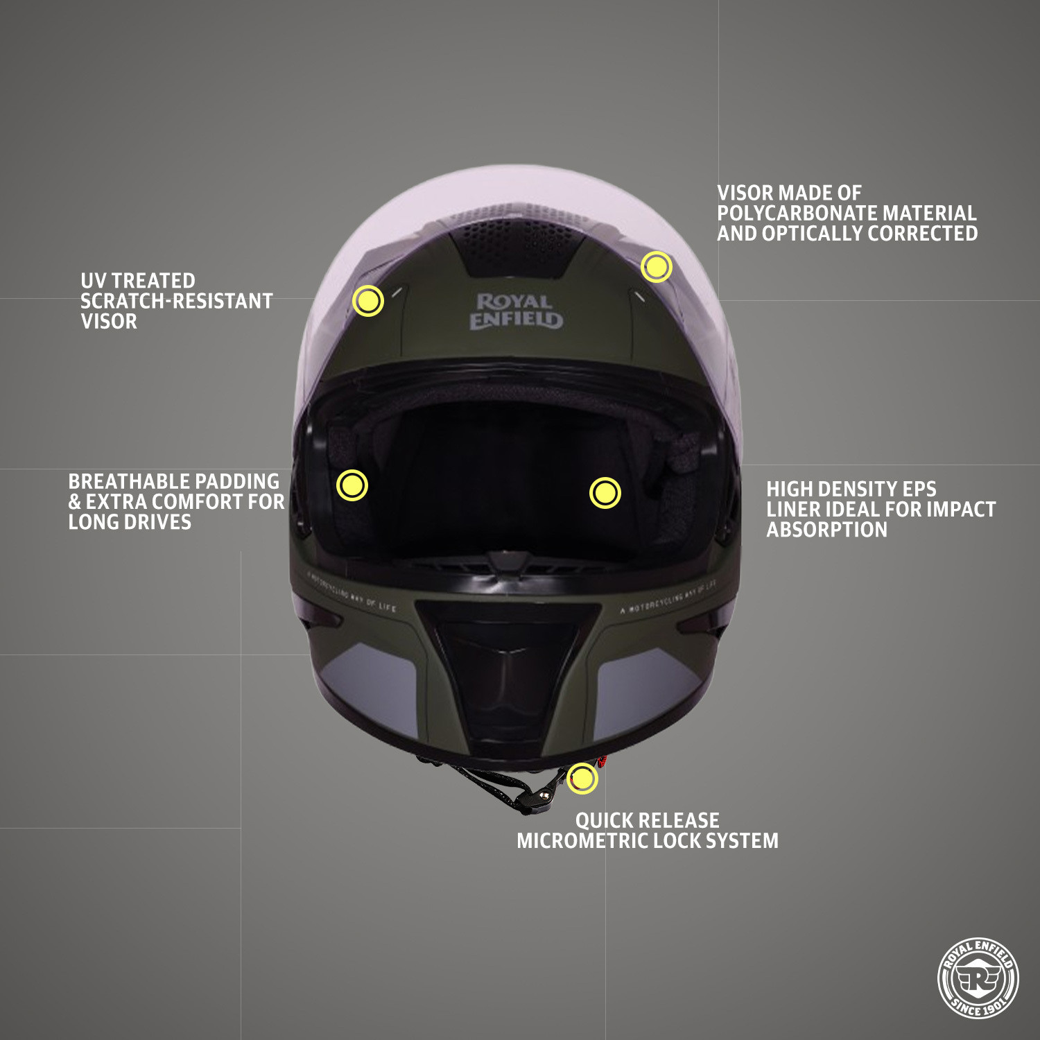Image of ROYAL ENFIELD Air-X 1901 Full Face with Visor | ISI & DOT Certified | For Men & Women Motorbike Helmet