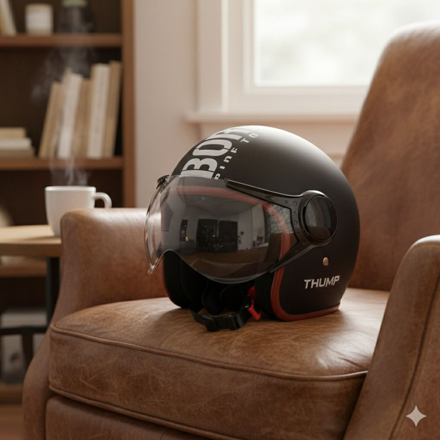 Image of ASCONE Thump BTR Open Face Helmet, Unisex, ISI Approved, Clear PC Visor, Medium, 58cm Motorbike Helmet