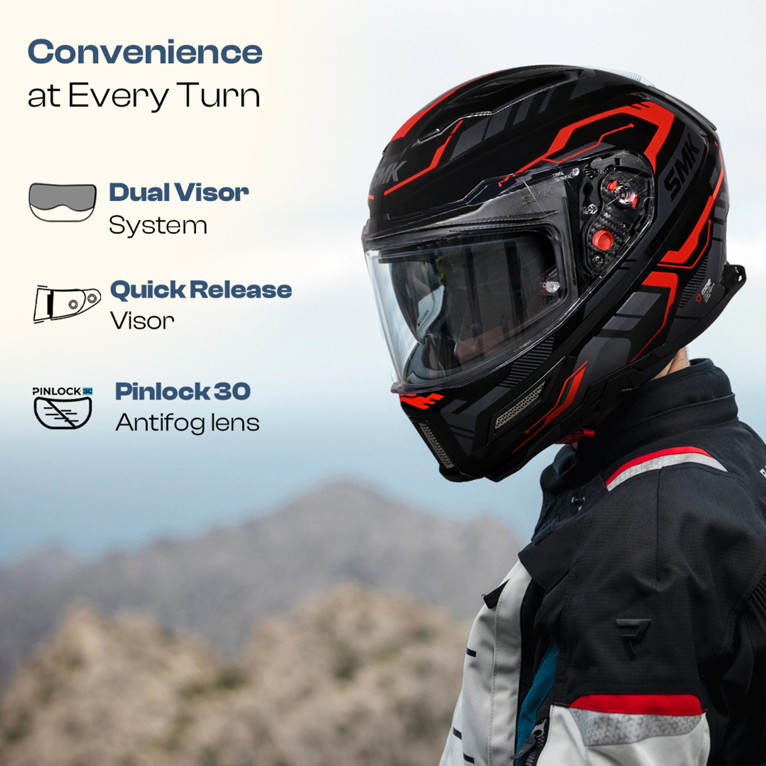 Image of SMK AGNAR TEKTRON ISI, DOT & ECE 06 Certified Helmet with Dual Visor Motorbike Helmet