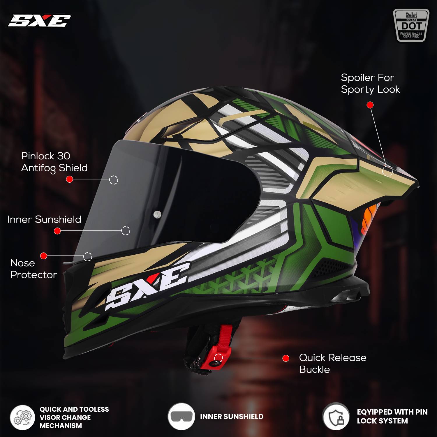 Steelbird SBH 61 SXE X4 Full Face Motorbike Helmet - Image 2