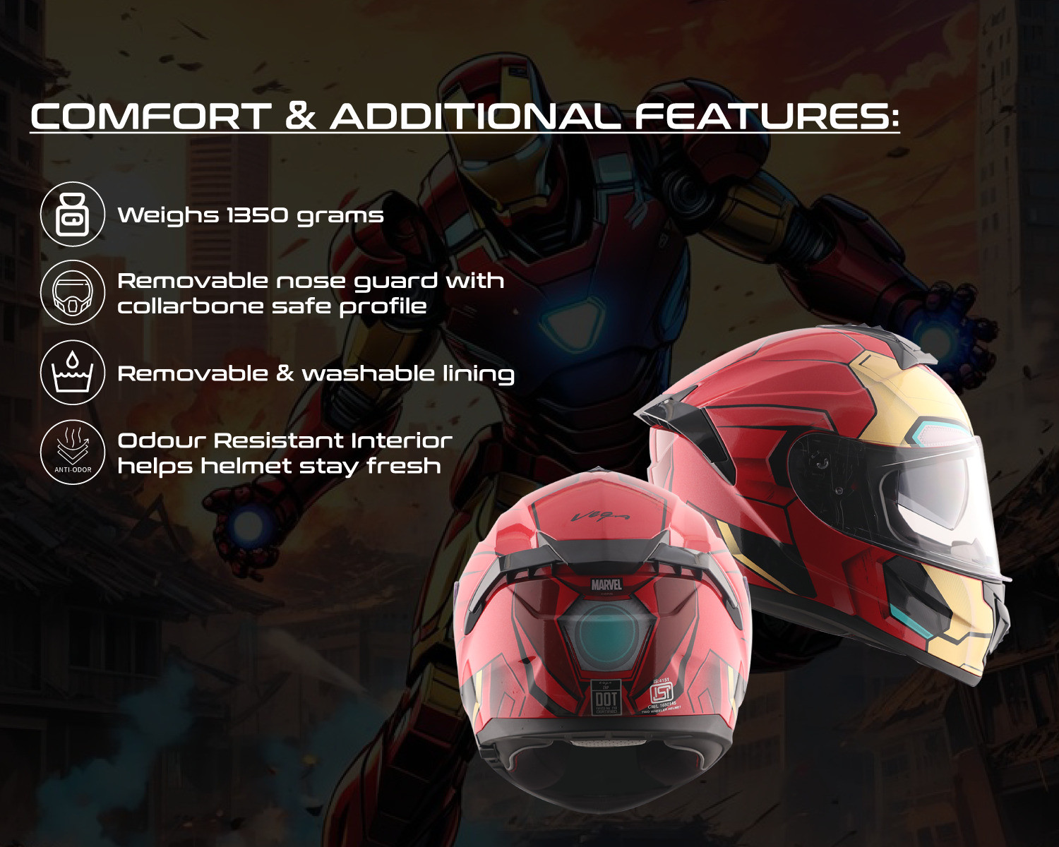 Image of VEGA Zap Marvel Iron Man Edition Motorbike Helmet