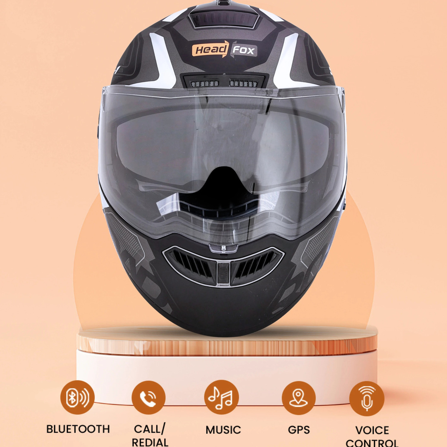Image of HEADFOX N2 Air 7 Smart Bluetooth Waterproof | Music | GPS | Calls | Voice Asst. Road DV Motorbike Helmet