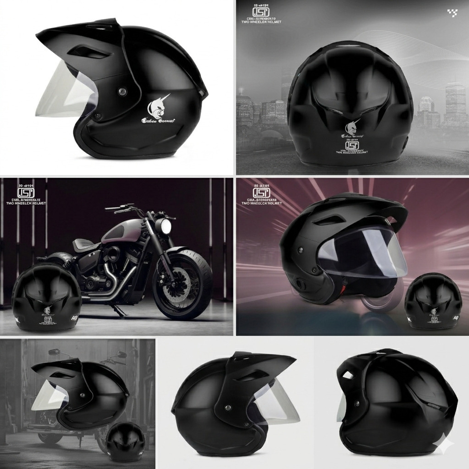 Image of urban carrier ISI Certified ABS Material Half Face Stylish Helmet with Clear Visor For Men Motorbike Helmet