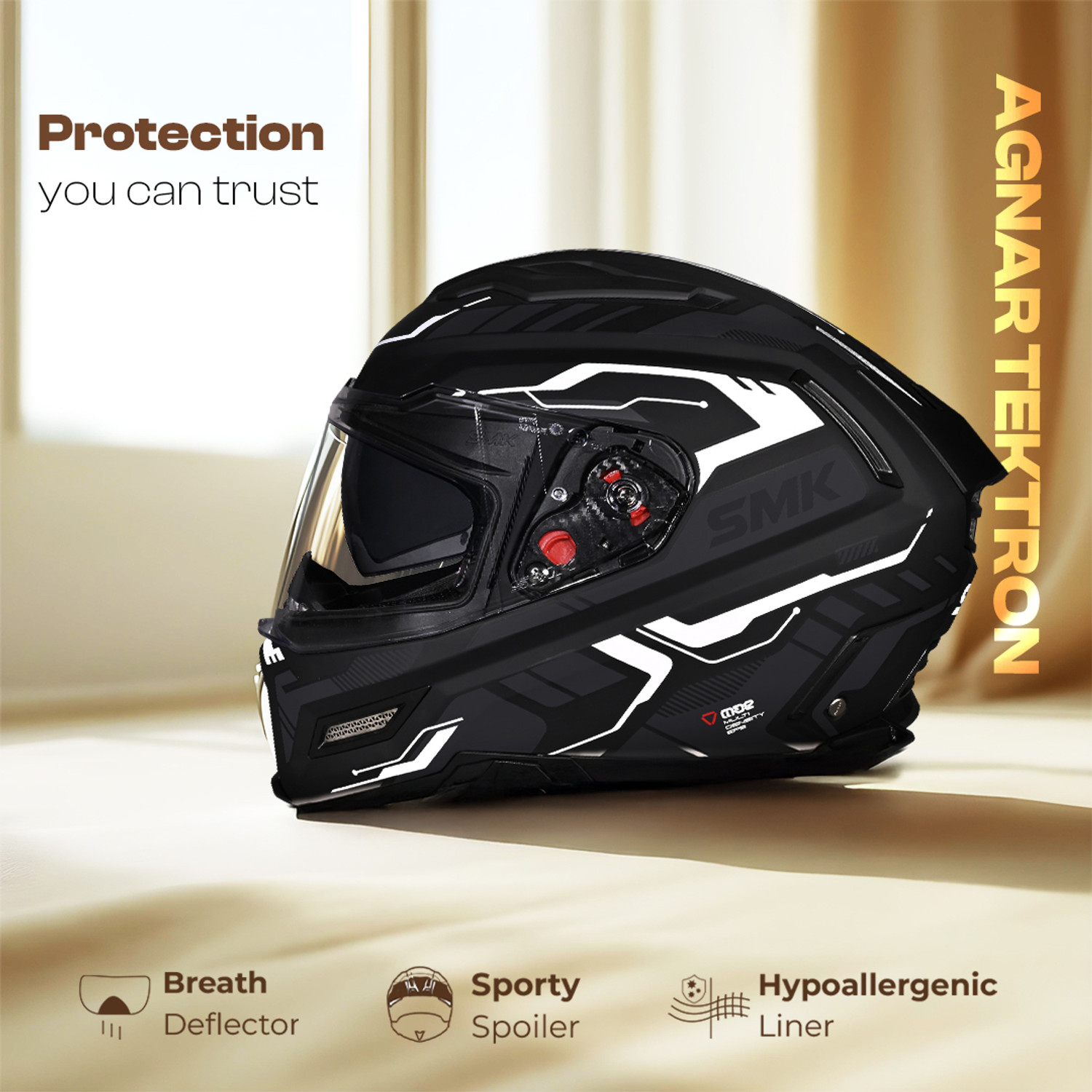 Image of SMK AGNAR TEKTRON ISI, DOT & ECE 06 Certified Helmet with Dual Visor Motorbike Helmet
