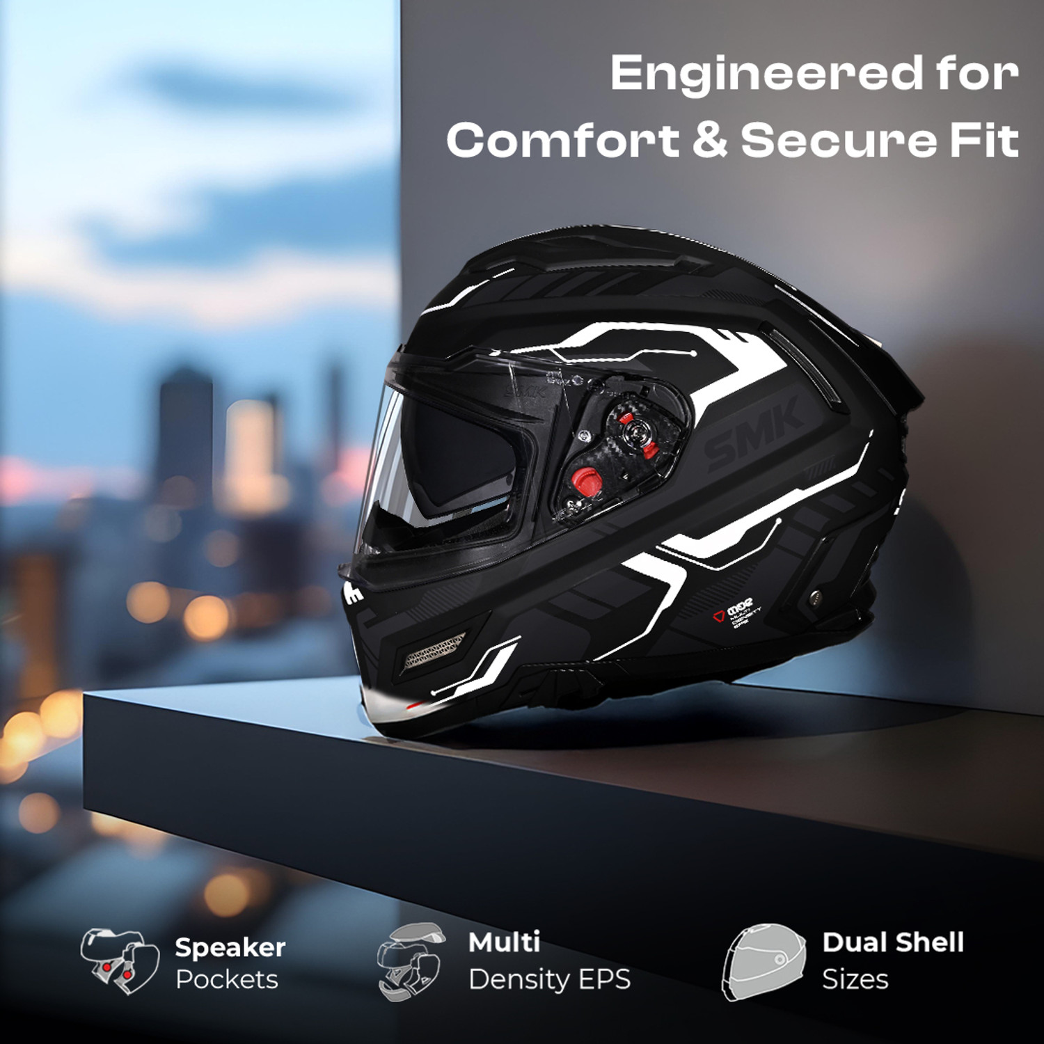 Image of SMK AGNAR TEKTRON ISI, DOT & ECE 06 Certified Helmet with Dual Visor Motorbike Helmet