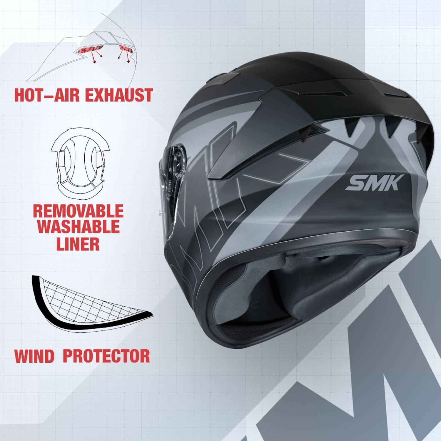 SMK Graphic Helmet Gray - Image 3