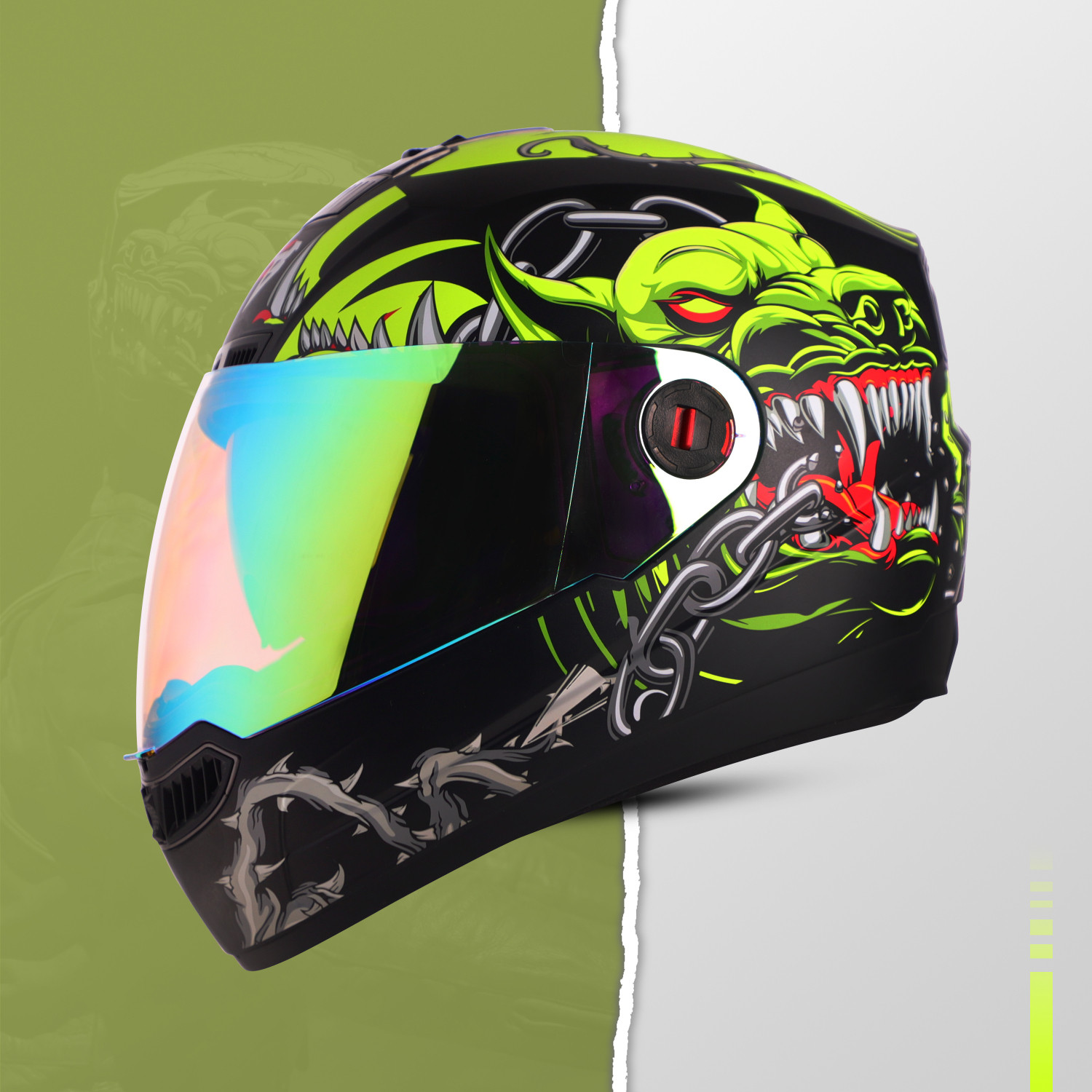 Image of Steelbird SBA-1 Angry Dog ISI Certified Full Face Graphic Helmet with Inner Sun Shield Motorbike Helmet