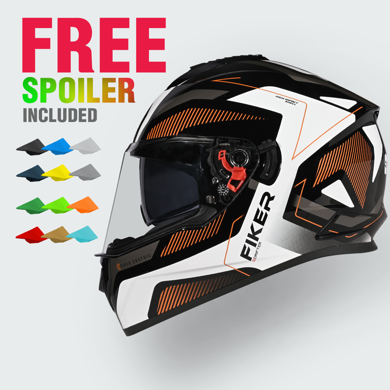 Image of STUDDS Drifter D5 Fiker ISI Certified with Dual Visor & Spoiler Full Face Helmet Helmet Motorbike Helmet