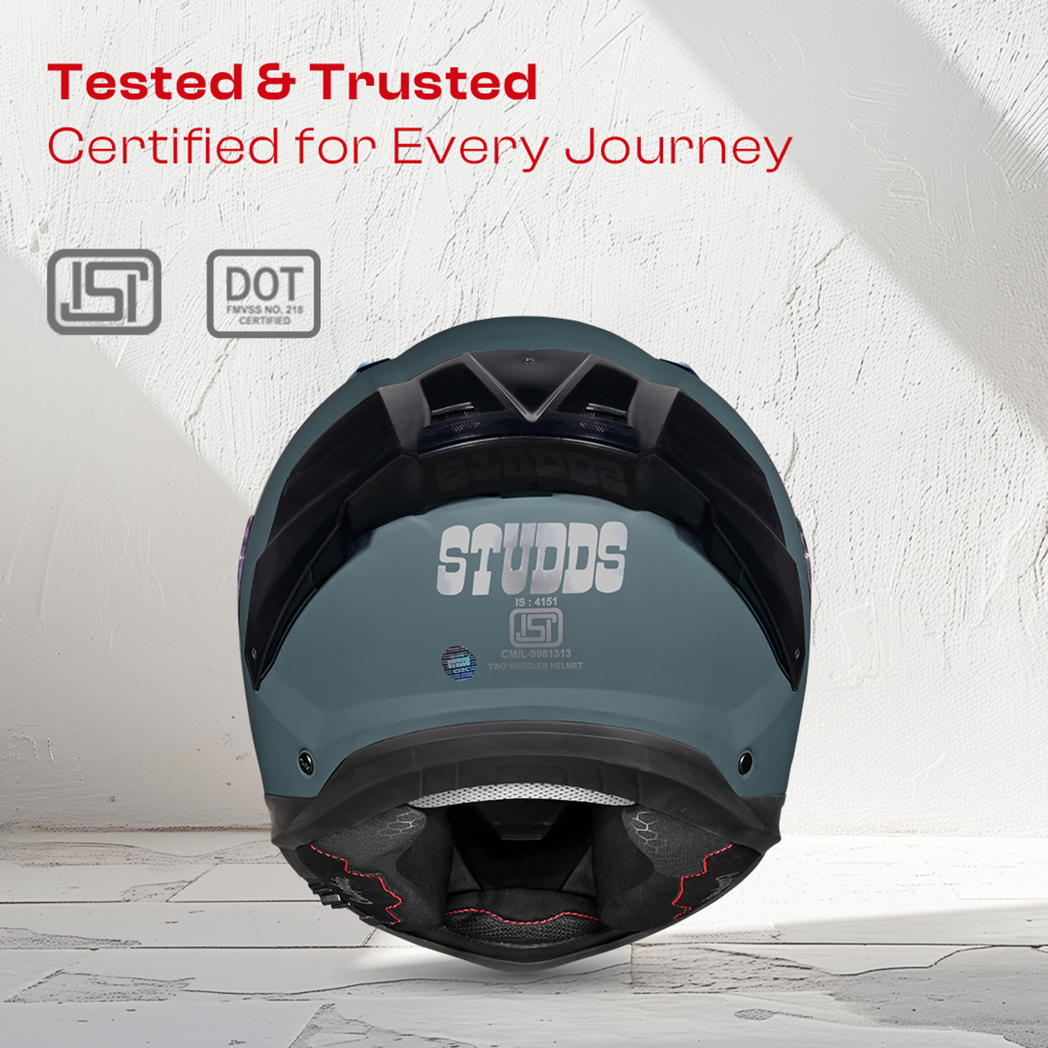 Image of STUDDS Helios Full Face ISI and DOT Certified Helmet with Antifog 100 Lens Motorbike Helmet