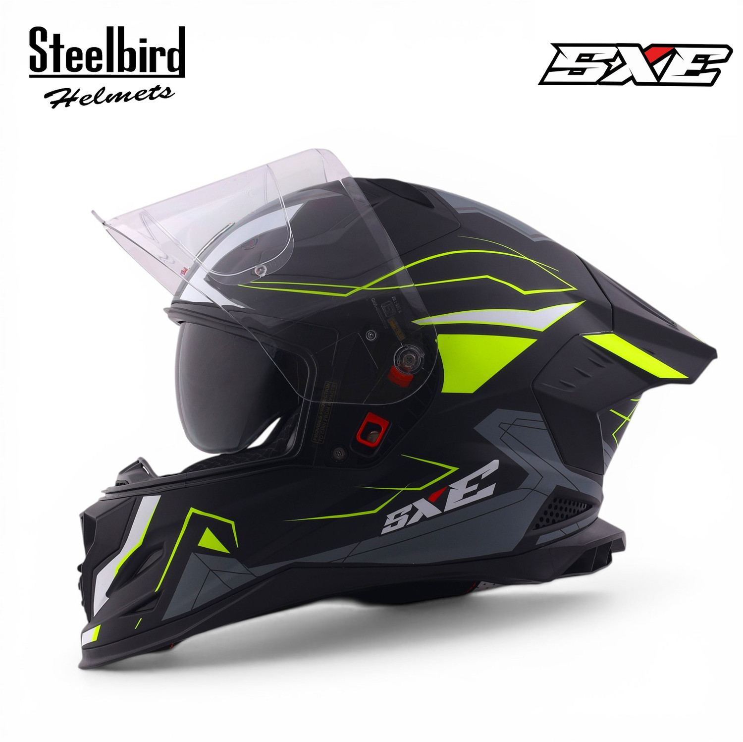 Image of Steelbird Air SBH-61 ISS SXE RACE-X Matt Black Neon Full Face AFS EDITION With ANTIFOG Motorsports Helmet