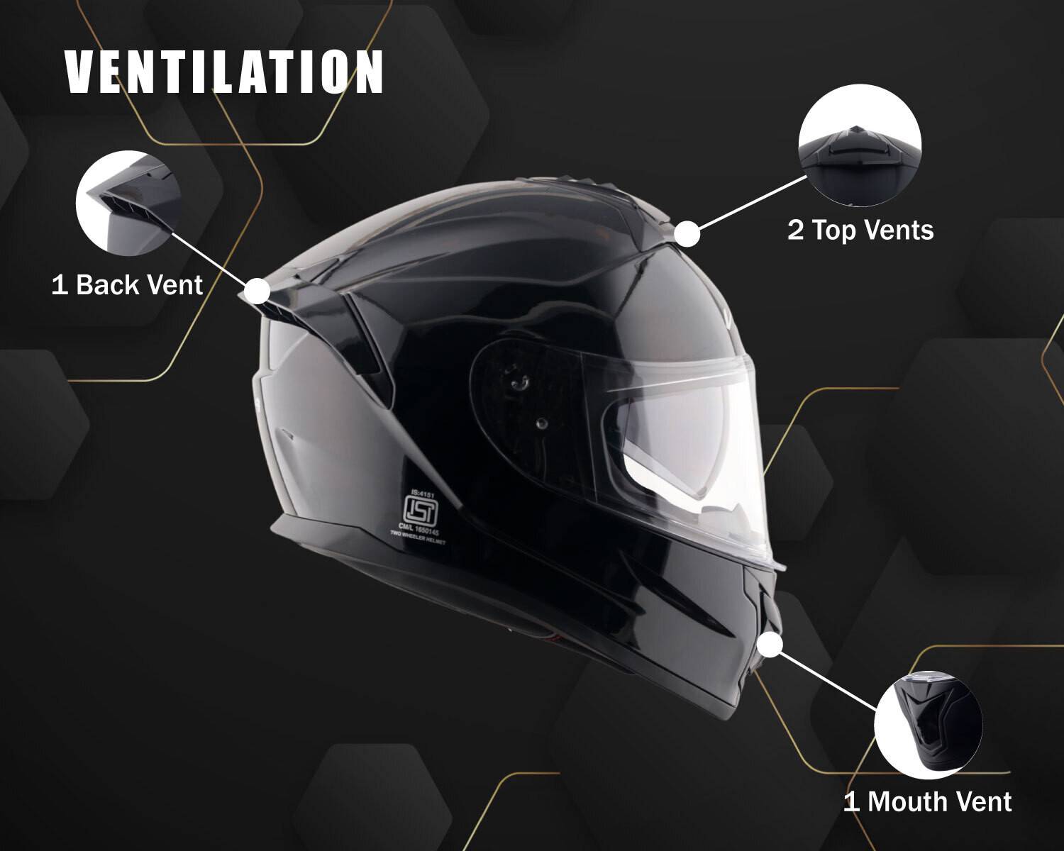 VEGA Zap D/V Motorbike Helmet Black - Image 4