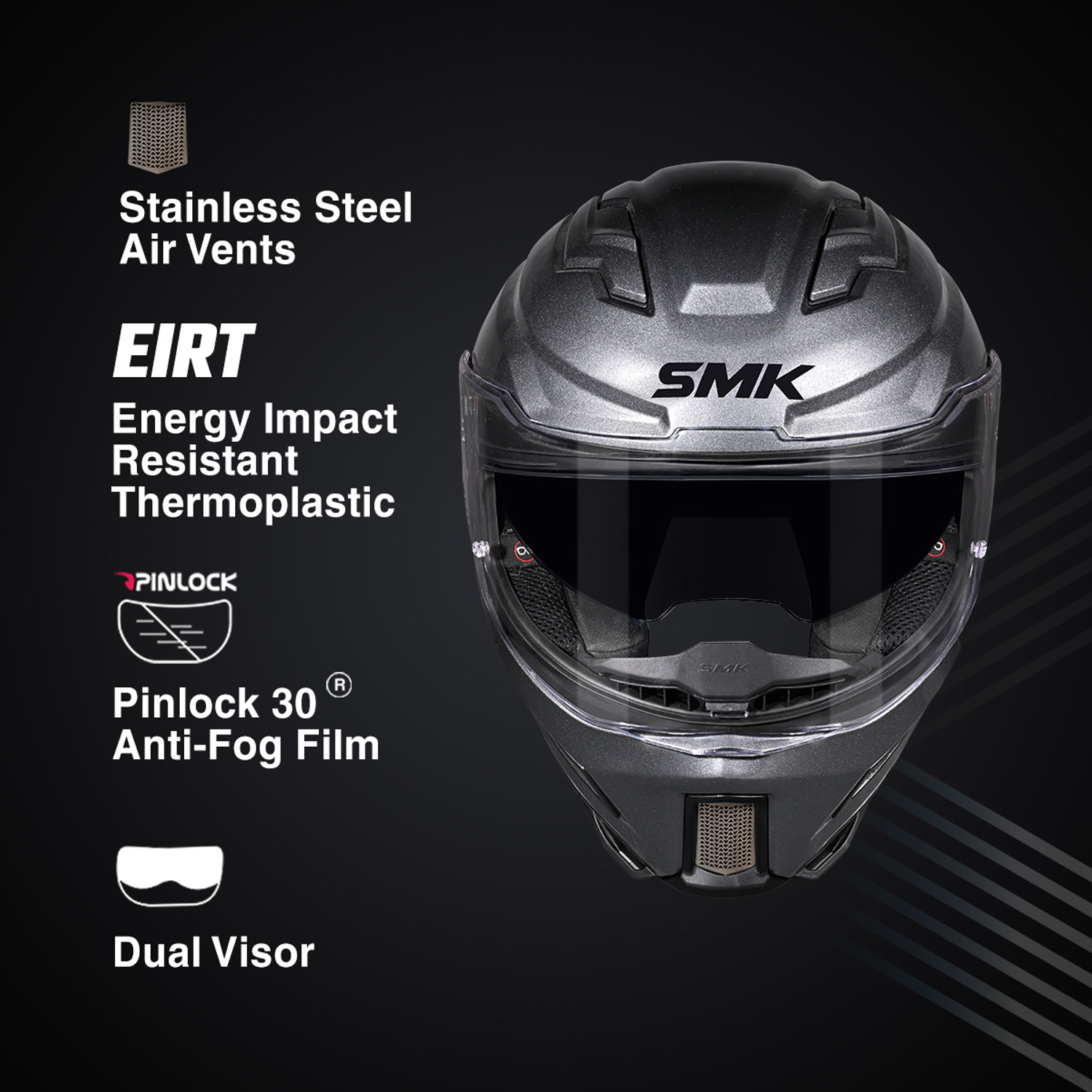 Image of SMK AGNAR SOLID ISI, DOT & ECE 06 Certified Helmet with Dual Visor Motorbike Helmet