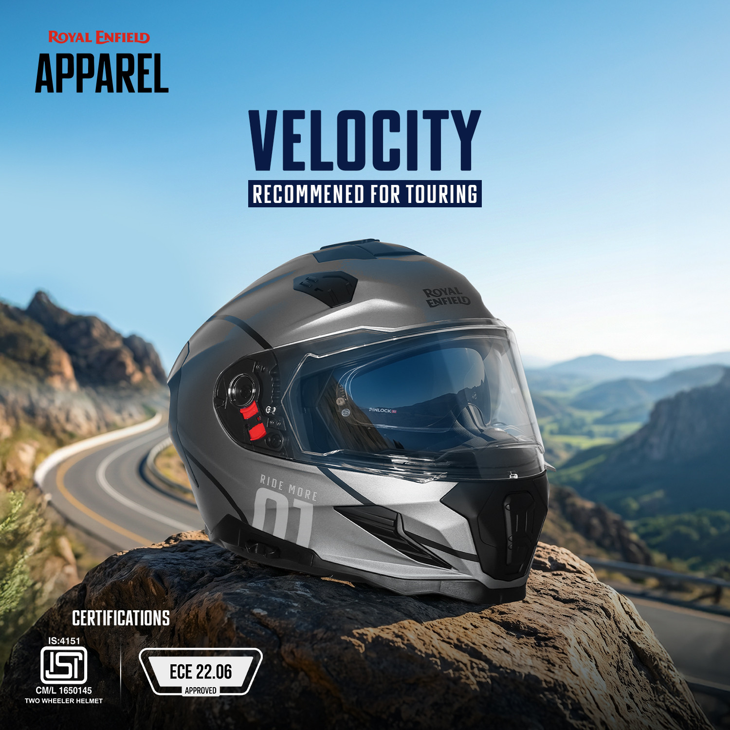 Image of ROYAL ENFIELD Velocity ISI /ECE Certified Dual Visor Full Face Graphic Helmet with Anti Fog Motorbike Helmet