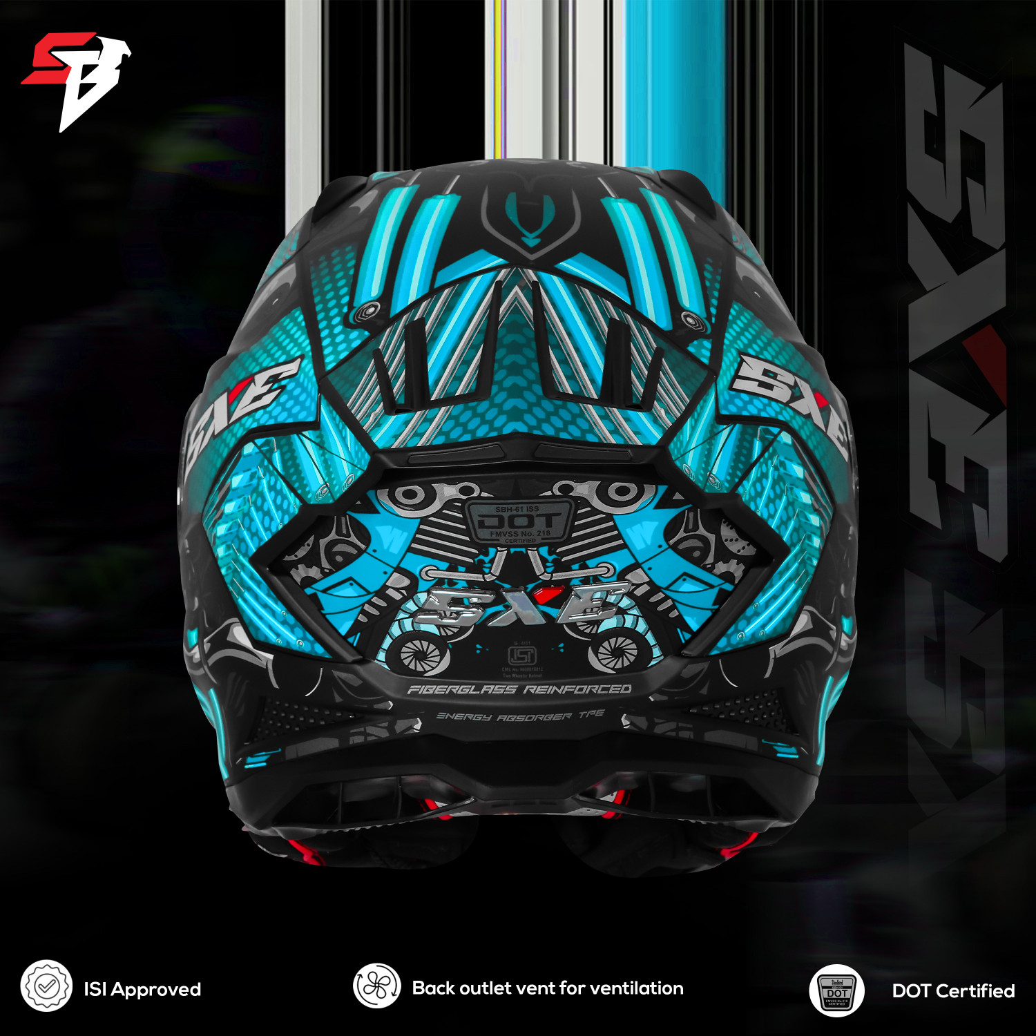 Image of Steelbird SBH 61 SXE X2 TPE ISI and Dot Certified Full Face Graphic Motorbike Helmet