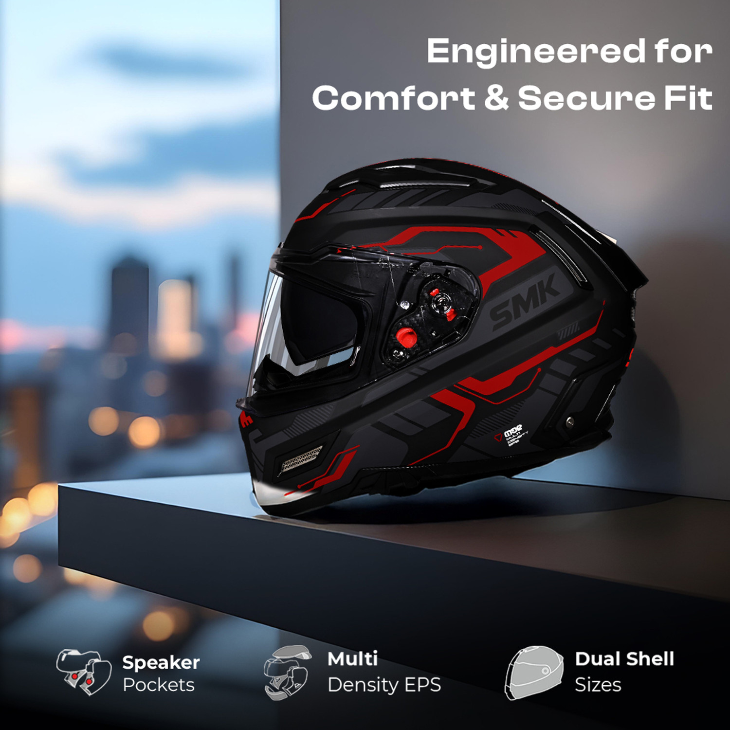 Image of SMK AGNAR TEKTRON ISI, DOT & ECE 06 Certified Helmet with Dual Visor Motorbike Helmet
