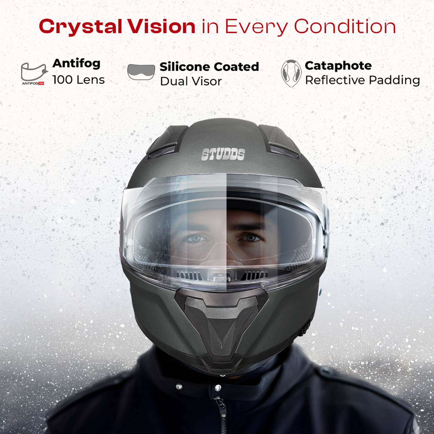 Image of STUDDS Helios Full Face ISI and DOT Certified Helmet with Antifog 100 Lens Motorbike Helmet