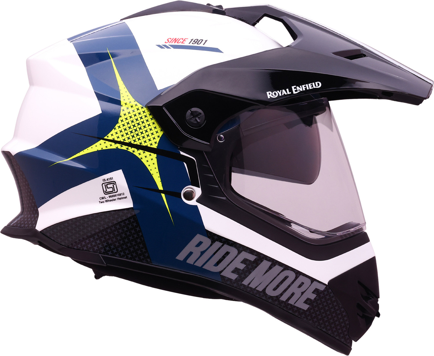 Image of ROYAL ENFIELD Throttle Kinetic Dual Sport Helmet with Graphics | ISI & DOT | For Men & Women Motorbike Helmet