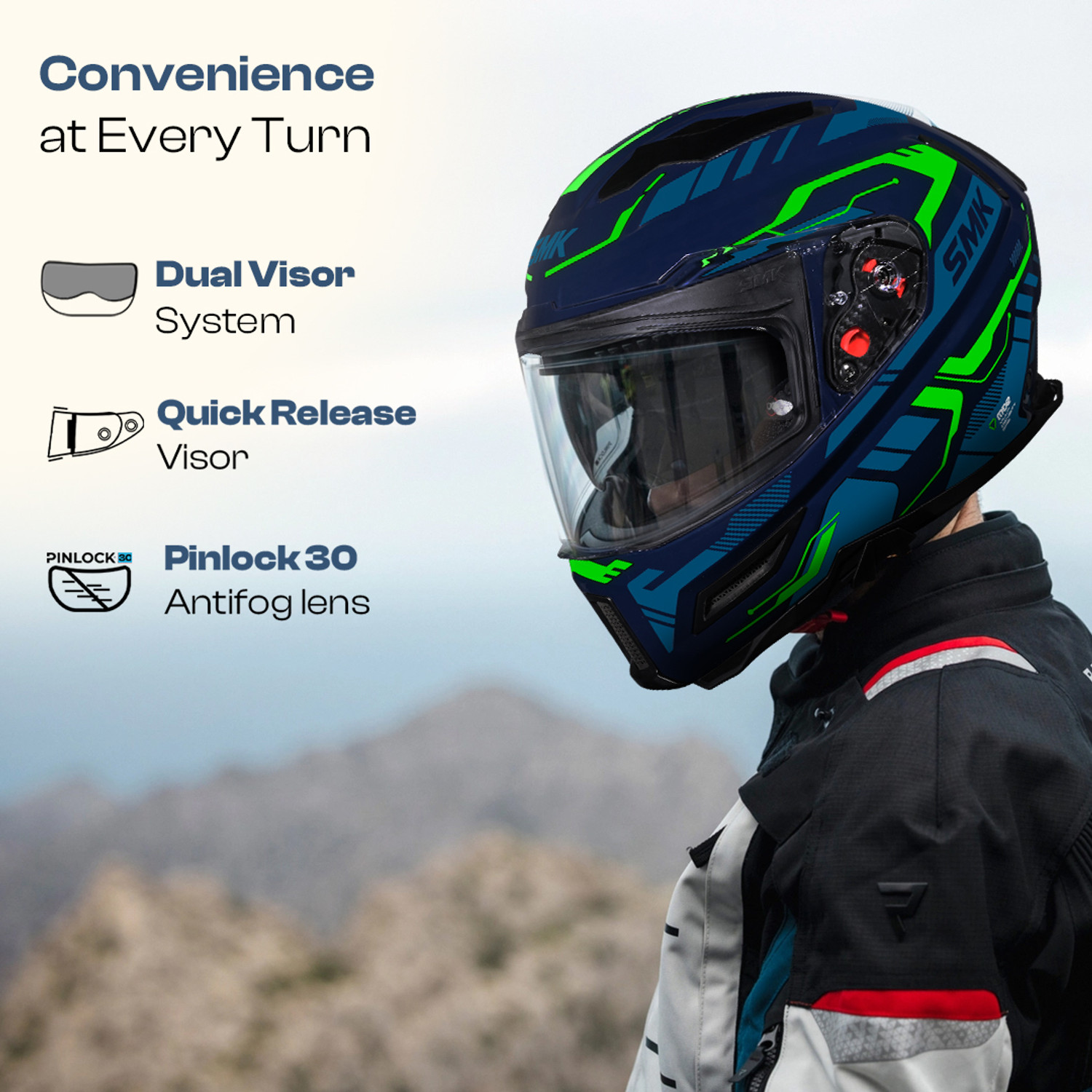 Image of SMK AGNAR TEKTRON ISI, DOT & ECE 06 Certified Helmet with Dual Visor Motorbike Helmet