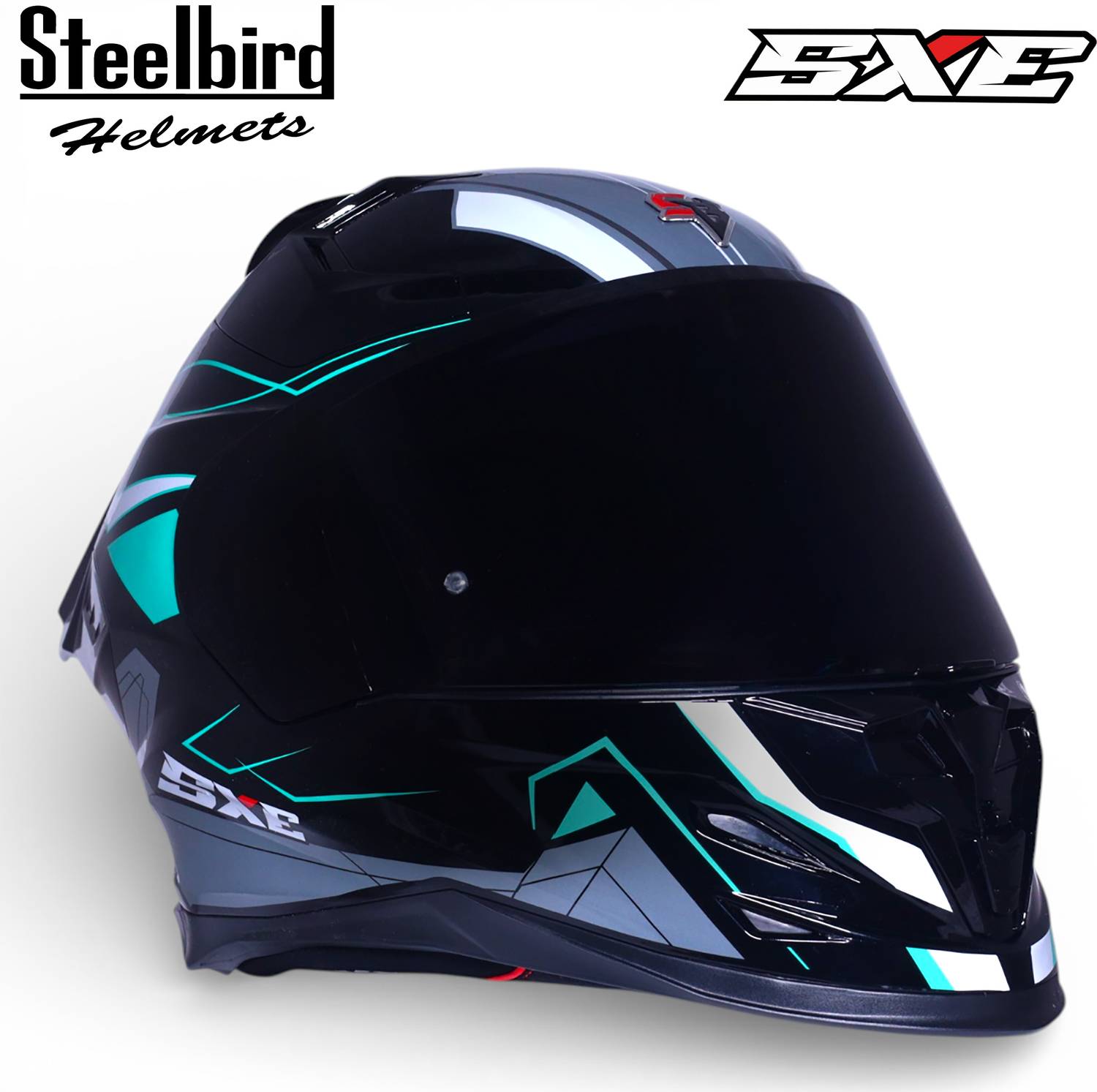 Steelbird Air SBH-61 ISS SXE RACE-X Glossy Black Cyan Green Full Face - Image 5