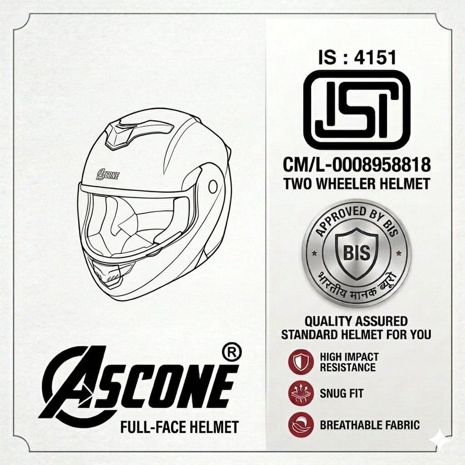 Image of ASCONE Flip Up Helmet for Men ISI Certified Anti-Scratch, UV Resistant Motorbike Motorbike Helmet