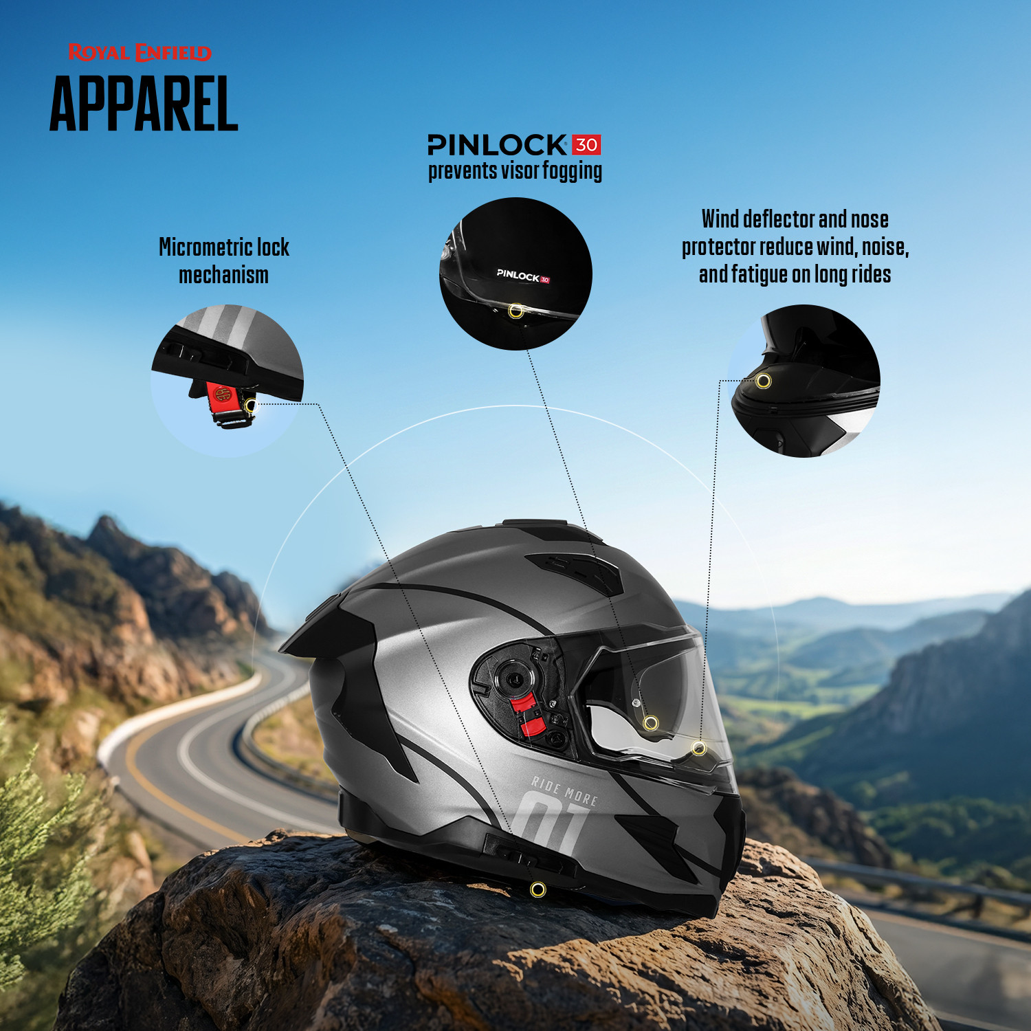 Image of ROYAL ENFIELD Velocity ISI /ECE Certified Dual Visor Full Face Graphic Helmet with Anti Fog Motorbike Helmet