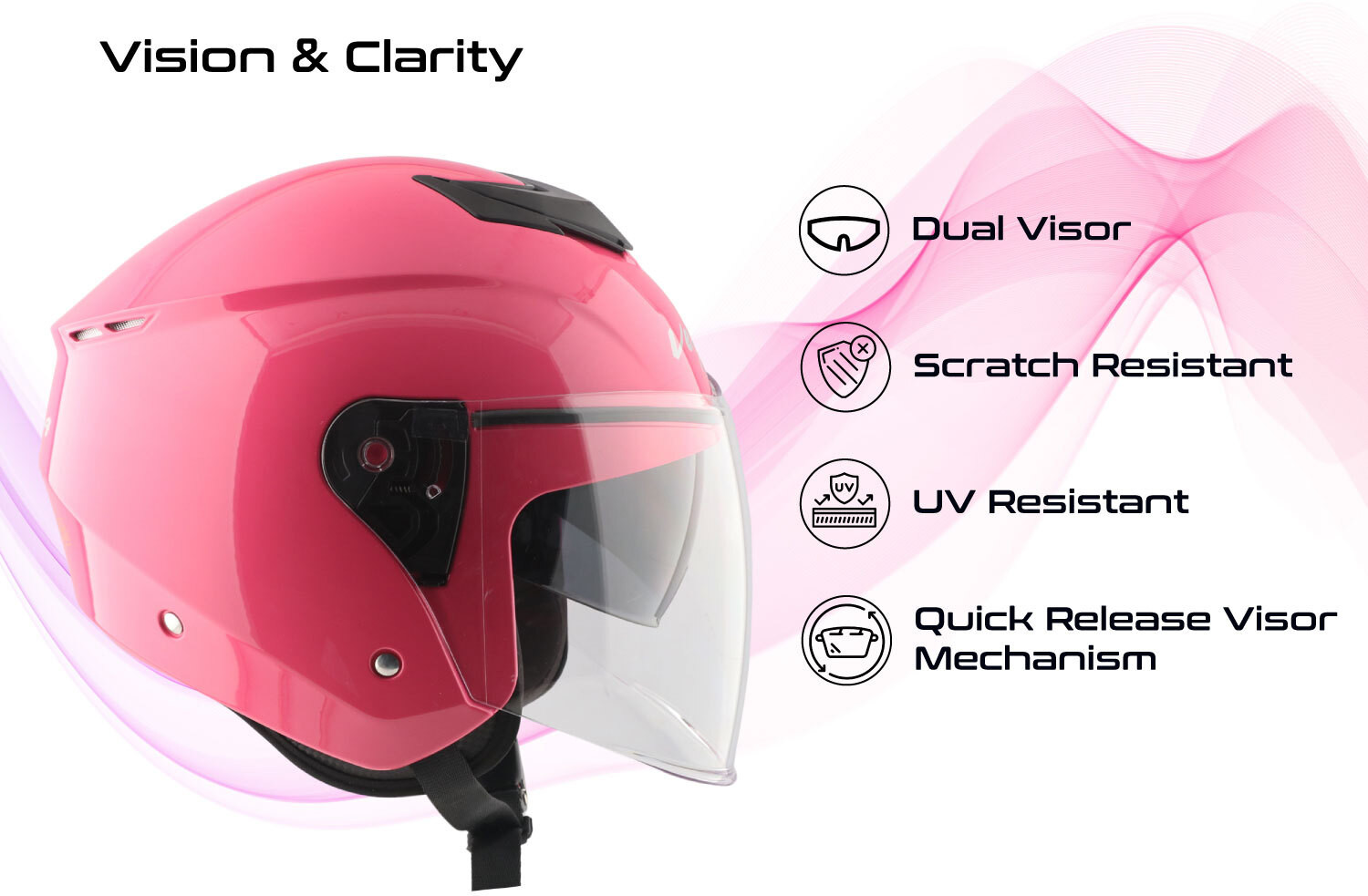 Image of VEGA VO-04 Punch DV Open Face Helmet-Pink-M Motorbike Helmet