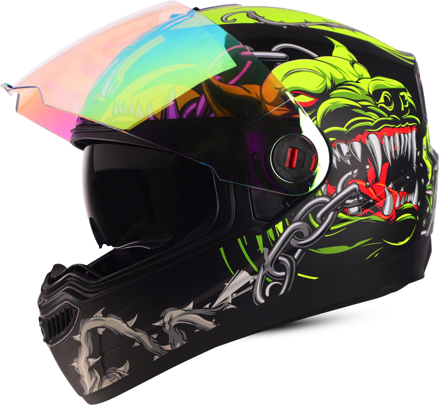Image of Steelbird SBA-1 Angry Dog ISI Certified Full Face Graphic Helmet with Inner Sun Shield Motorbike Helmet