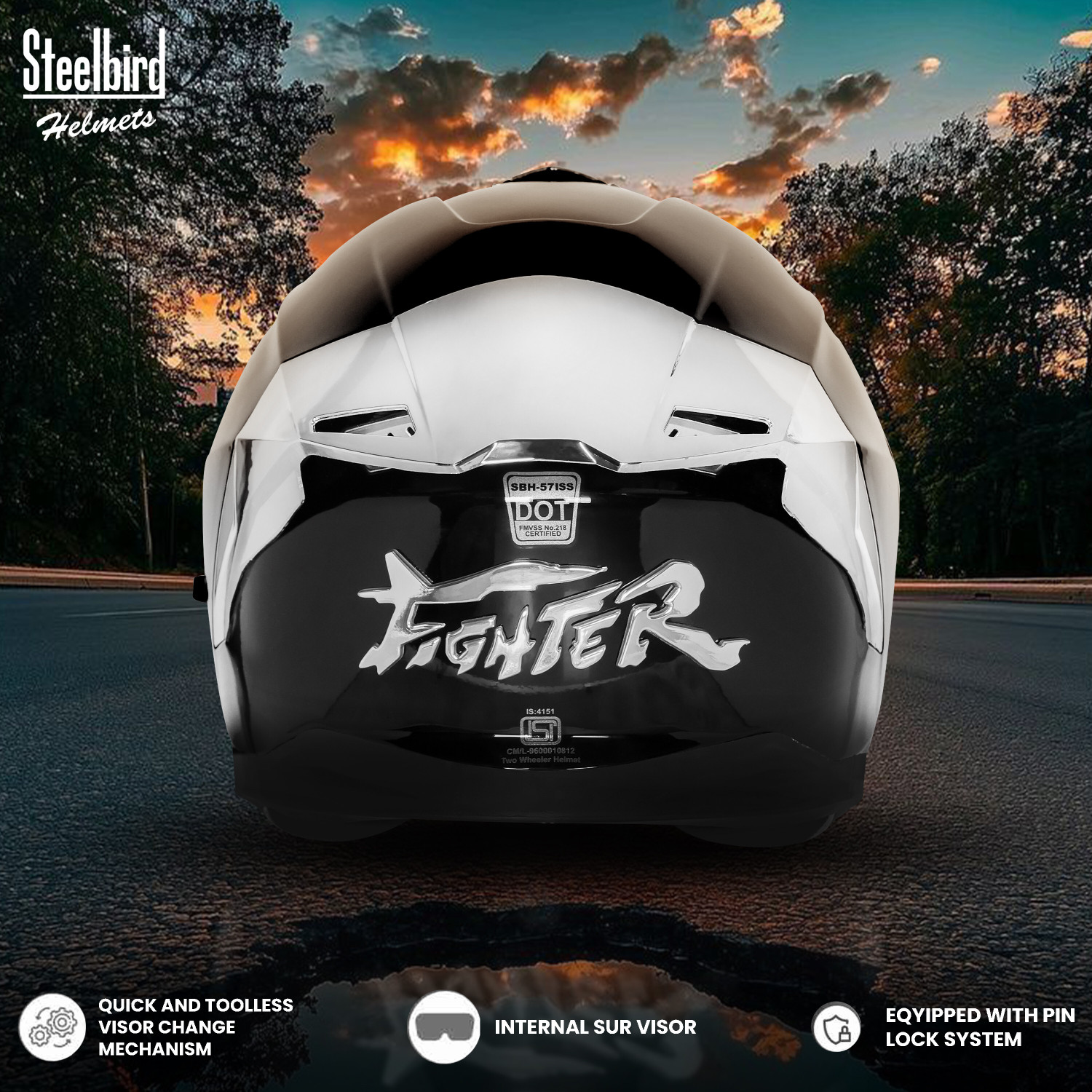 Image of Steelbird SBH-57 Fighter F9 ISI /DOT Certified Full Face Helmet for Men and Women Motorbike Helmet