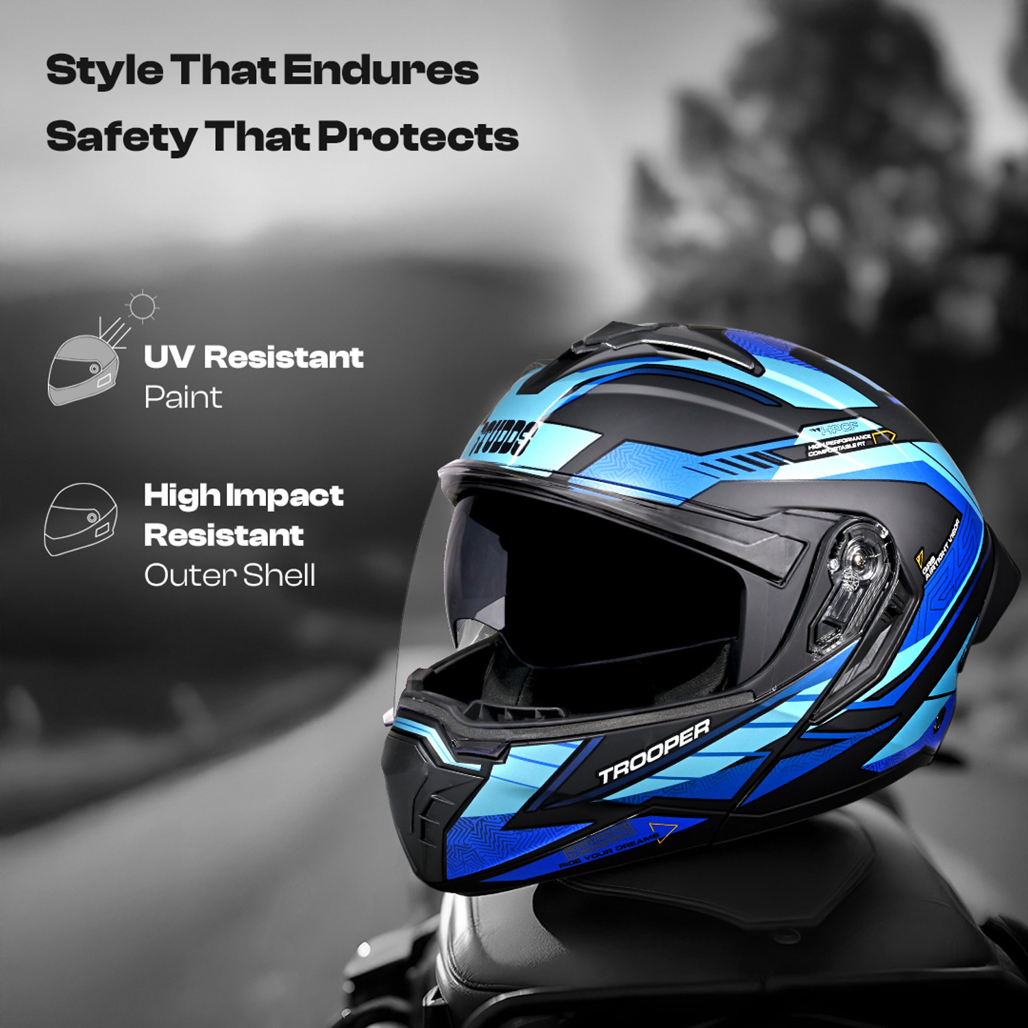 Image of STUDDS Trooper D4 Race ISI and DOT Certified Flip-Up Helmet with Spoiler Motorbike Helmet