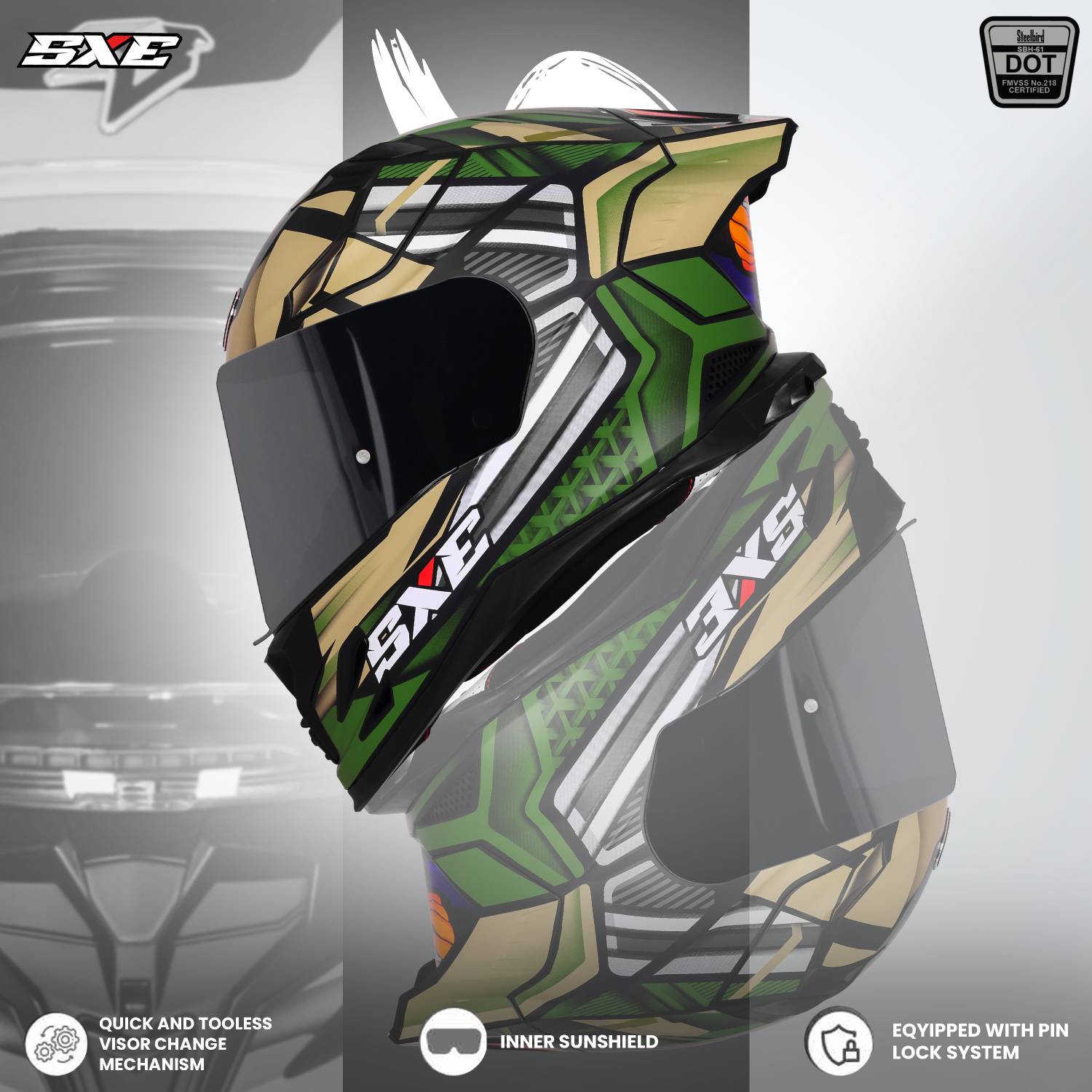 Steelbird SBH 61 SXE X4 Full Face Motorbike Helmet - Image 3
