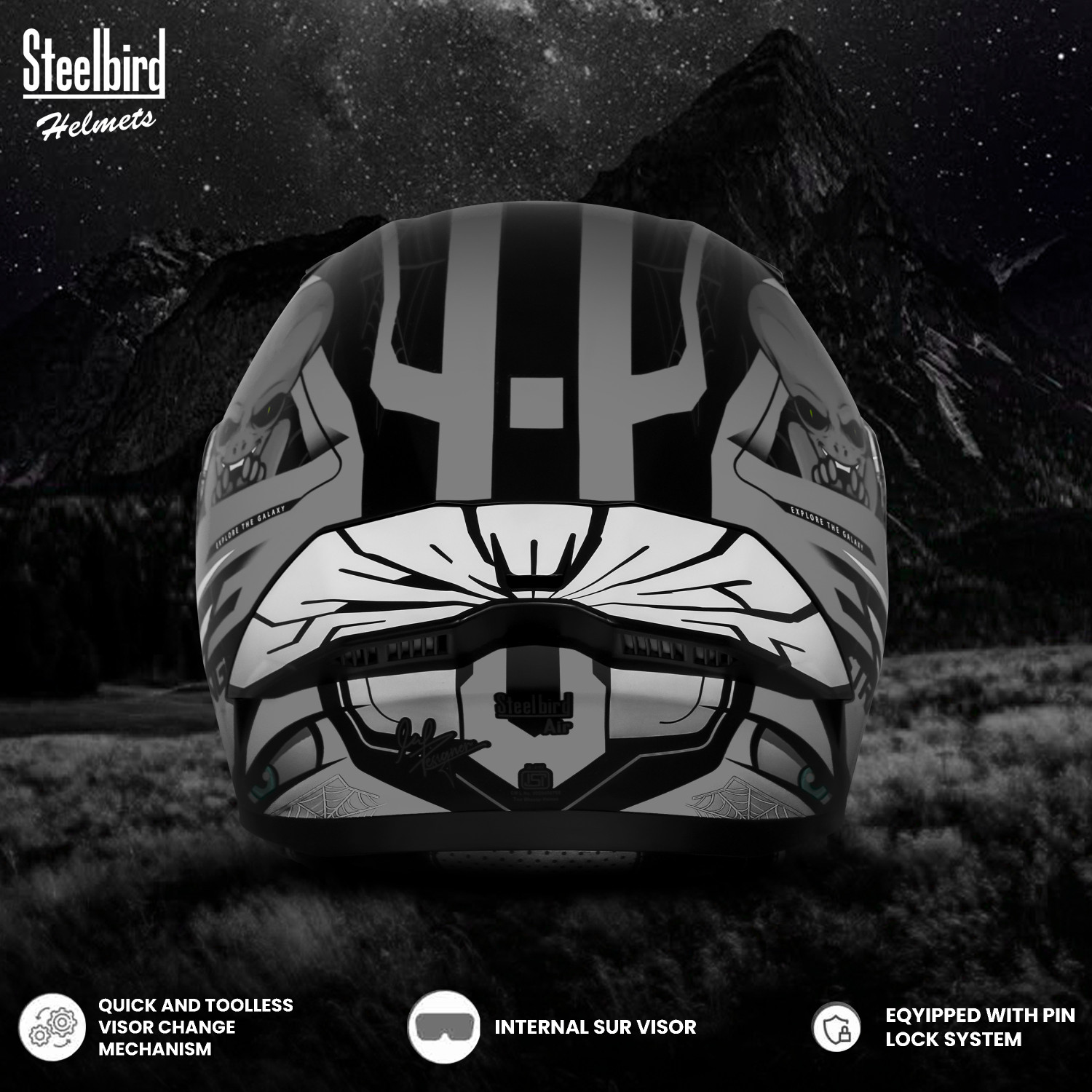 Image of Steelbird SBA-20 Strange ISI Certified Flip-Up Graphic Helmet for Men and Women Motorbike Helmet