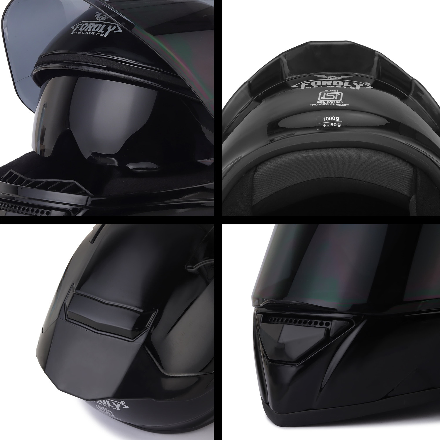 Image of FOROLY Bolt ABS Material, with Sunvisor, Unbreakable PC Visor (PP-1) Motorbike Helmet (Jet Black)