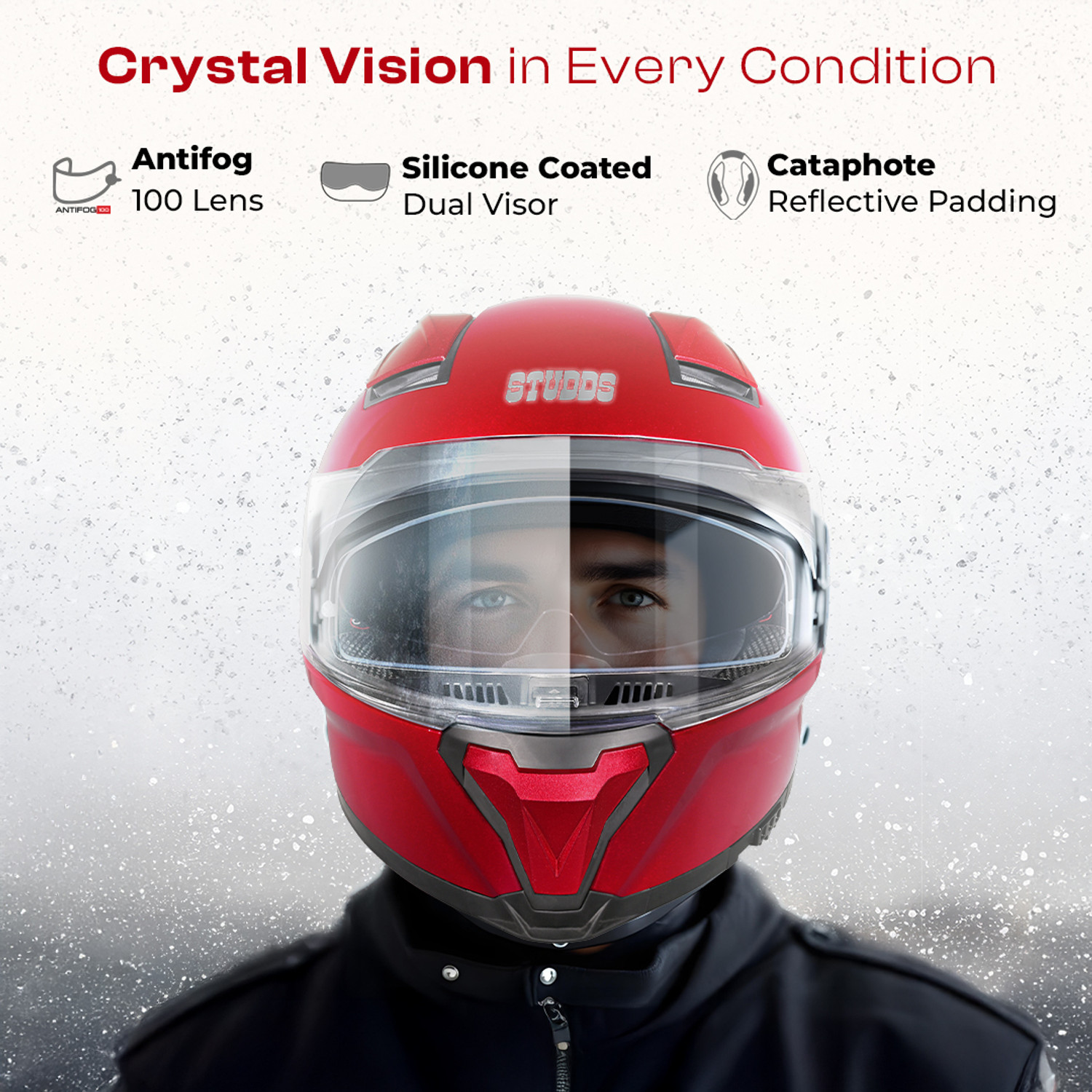 Image of STUDDS Helios Full Face ISI and DOT Certified Helmet with Antifog 100 Lens Motorbike Helmet