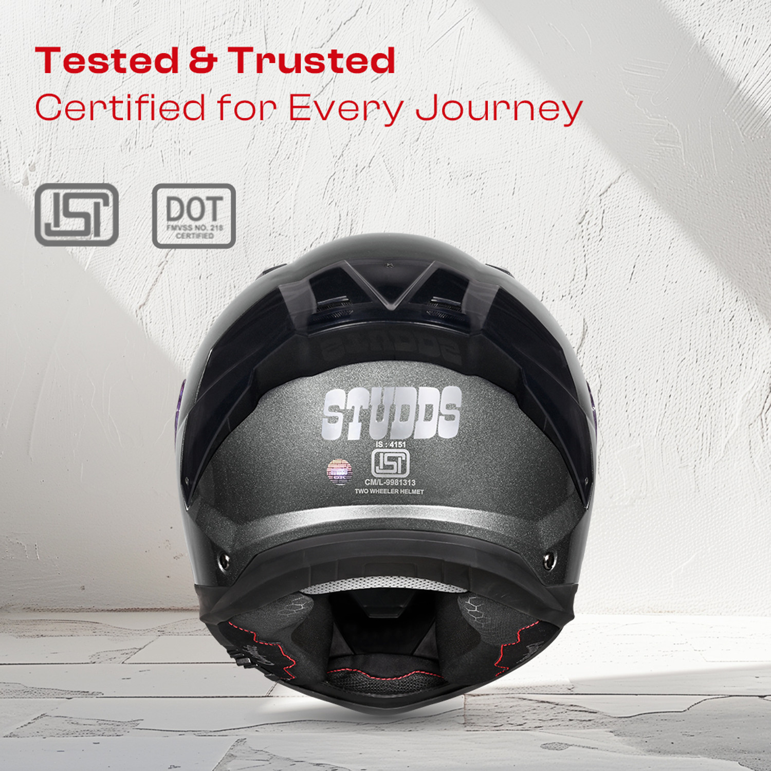 Image of STUDDS Helios Full Face ISI and DOT Certified Helmet with Antifog 100 Lens Motorbike Helmet