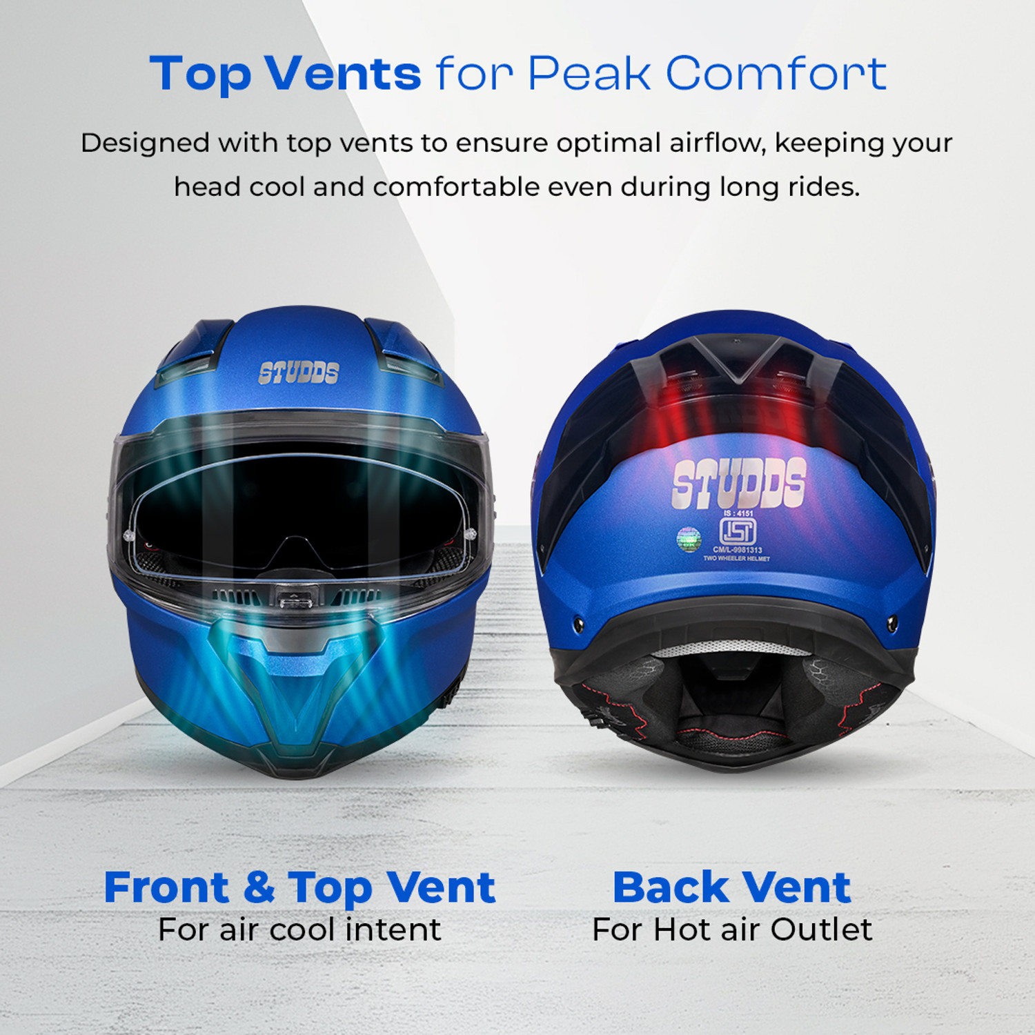 Image of STUDDS Helios Full Face ISI and DOT Certified Helmet with Antifog 100 Lens Motorbike Helmet