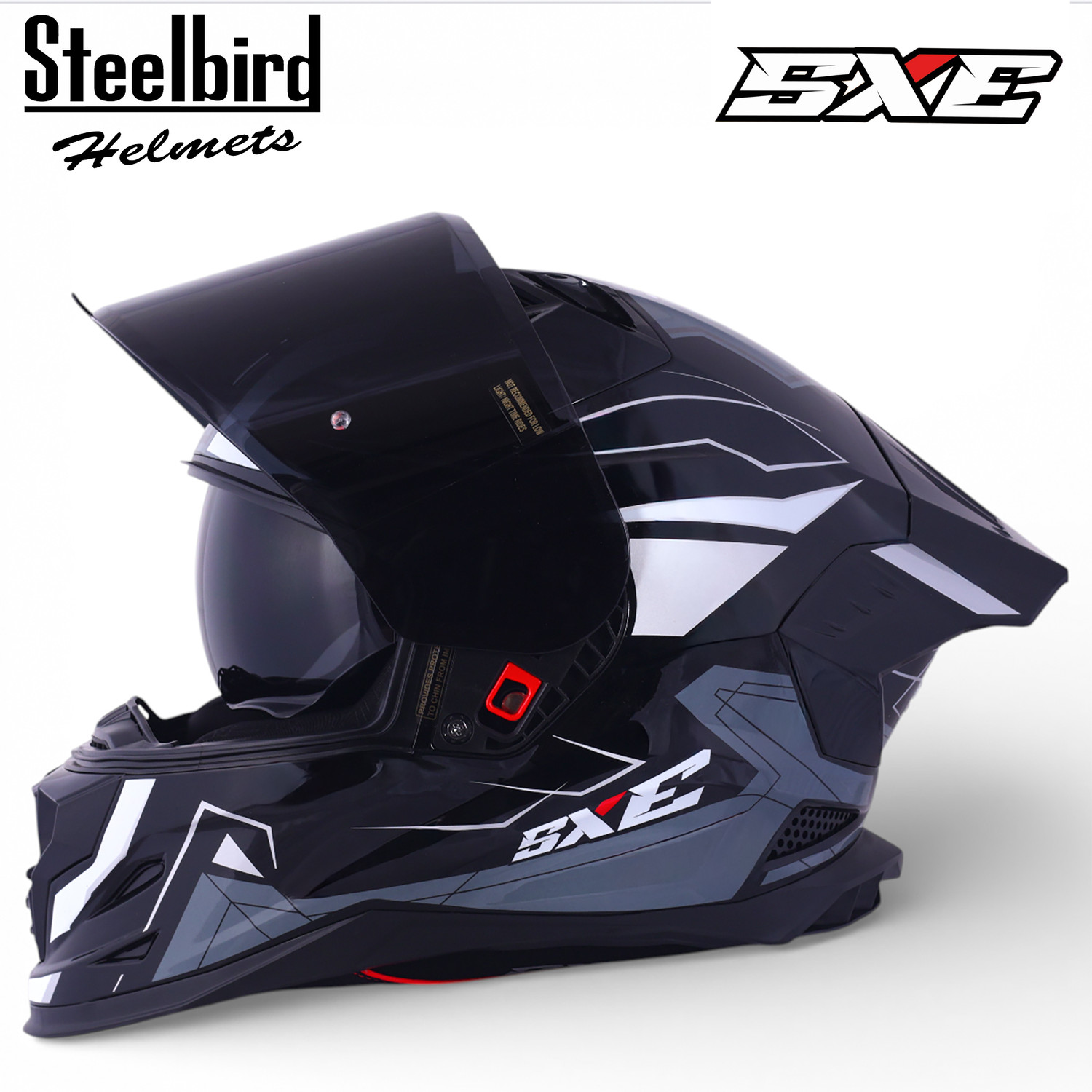 Image of Steelbird Air SBH-61 ISS SXE RACE-X TPE EDITION Glossy Black Silver Full Face Motorsports Helmet