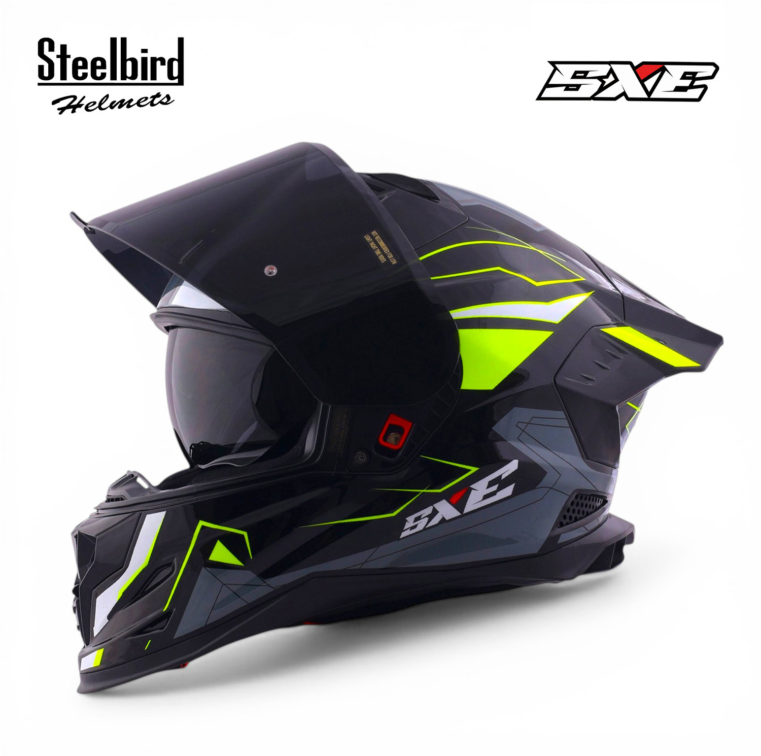 Image of Steelbird Air SBH-61 ISS SXE RACE-X TPE EDITION Glossy Black Neon Full Face Motorsports Helmet