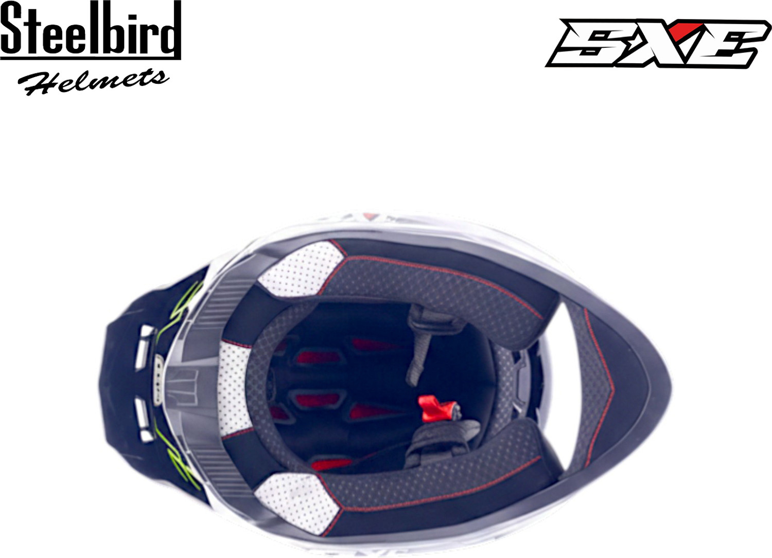 Image of Steelbird Air SBH-61 ISS SXE RACE-X Glossy Black Neon Full Face AFS EDITION With ANTIFOG Motorsports Helmet