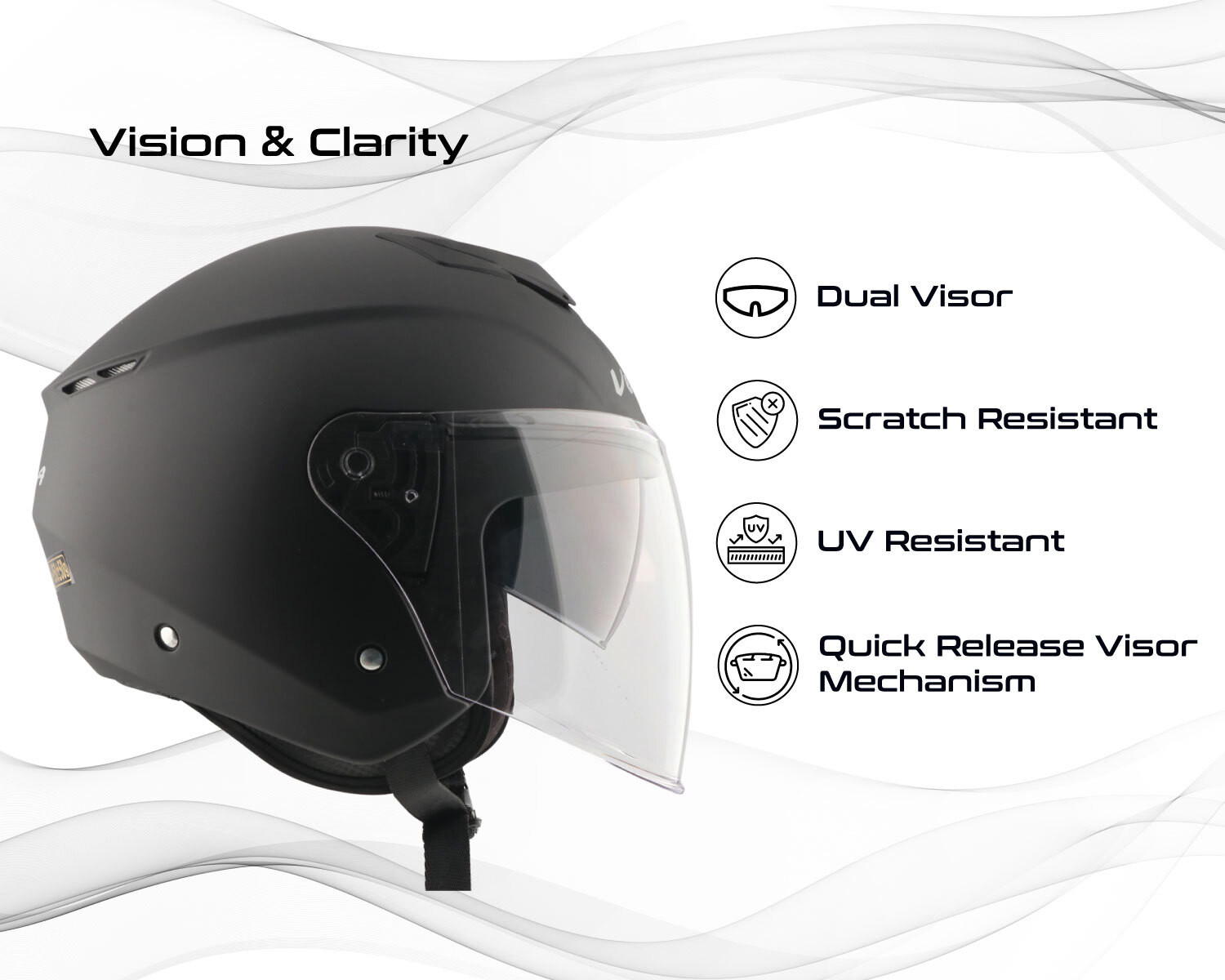 Image of VEGA VO-04 Punch DV Open Face Helmet-Dull Black-L Motorbike Helmet