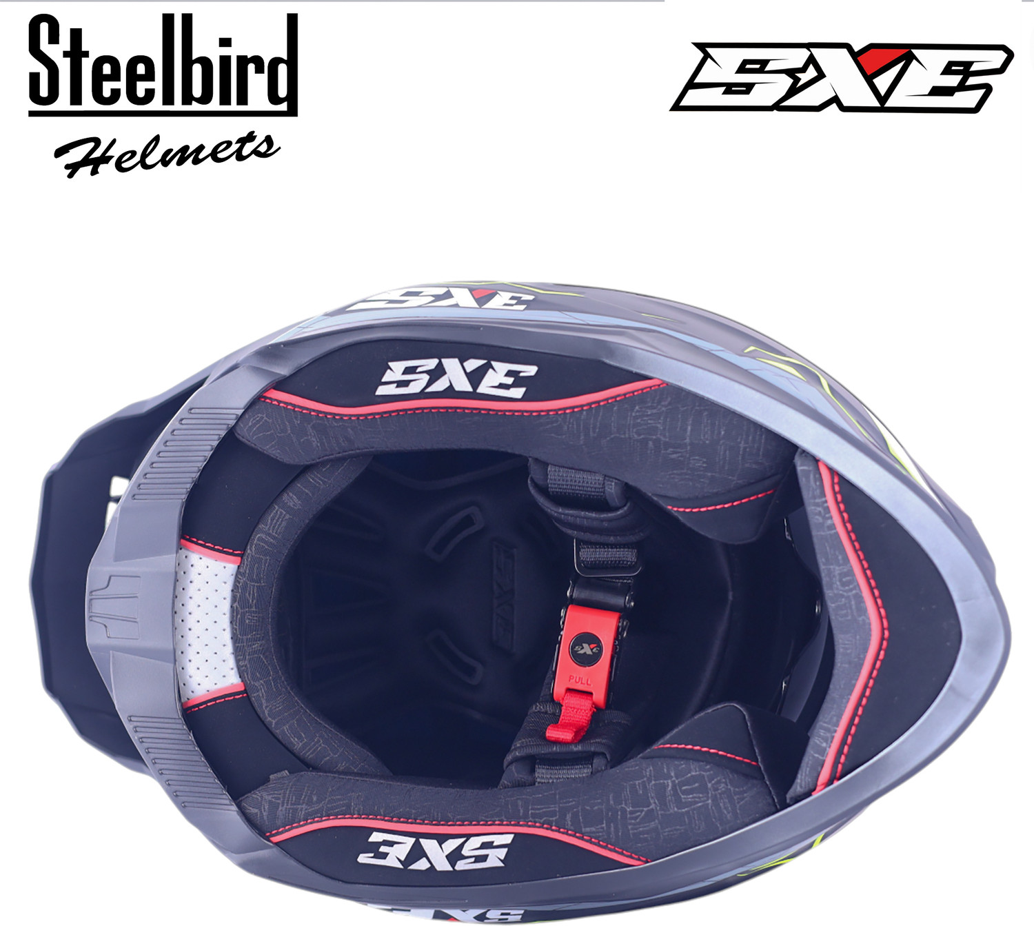 Image of Steelbird Air SBH-61 ISS SXE RACE-X TPE EDITION Matt Black Neon Full Face Motorsports Helmet (Black, Neon)