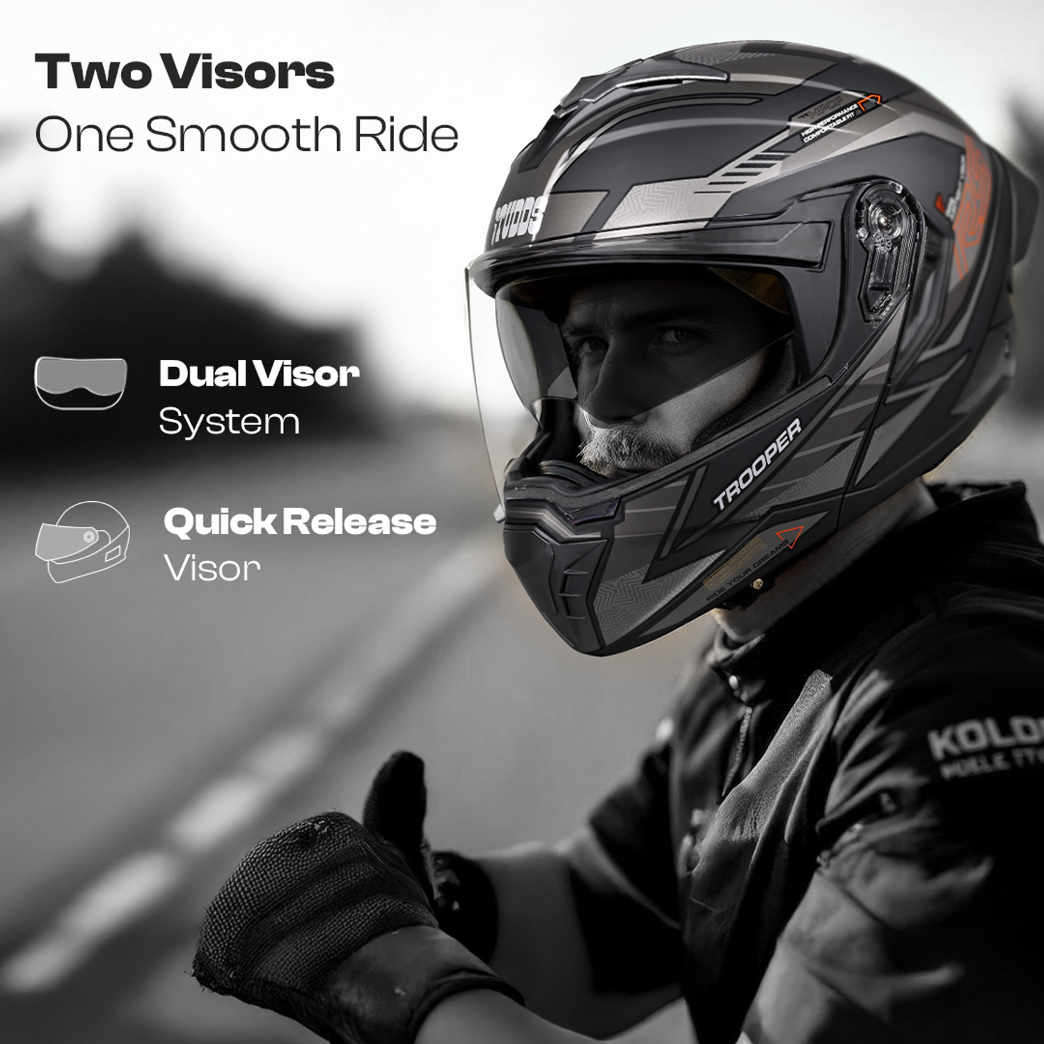 Image of STUDDS Trooper D4 Race ISI and DOT Certified Flip-Up Helmet with Spoiler Motorbike Helmet