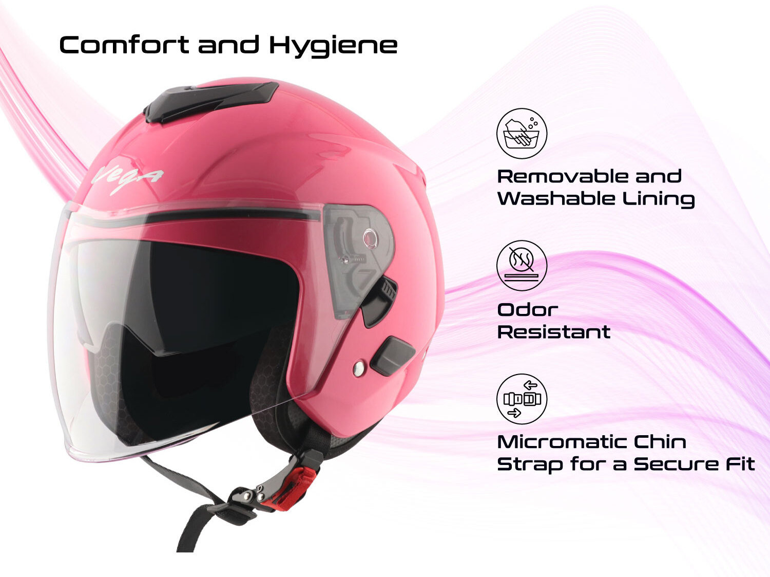 Image of VEGA VO-04 Punch DV Open Face Helmet-Pink-M Motorbike Helmet